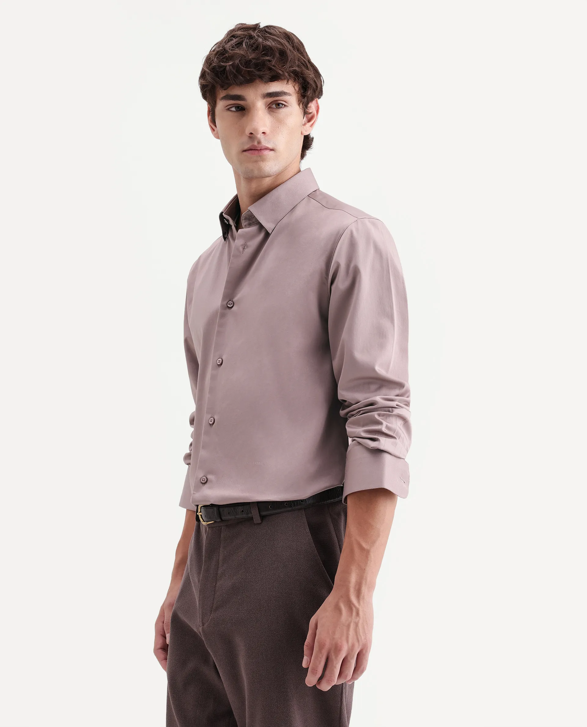 Rare Rabbit Men's Como-Aw26 Dusky Pink Cotton Blend Spread Collar Regular Plain Shirt - Image 6