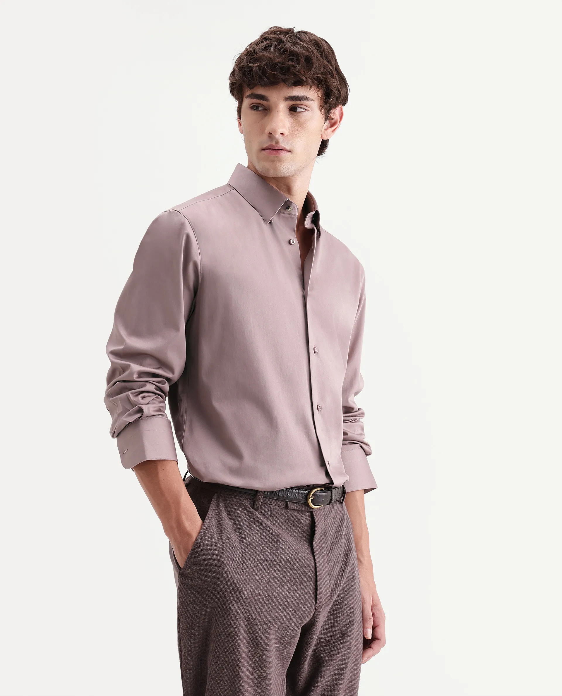 Rare Rabbit Men's Como-Aw26 Dusky Pink Cotton Blend Spread Collar Regular Plain Shirt - Image 7
