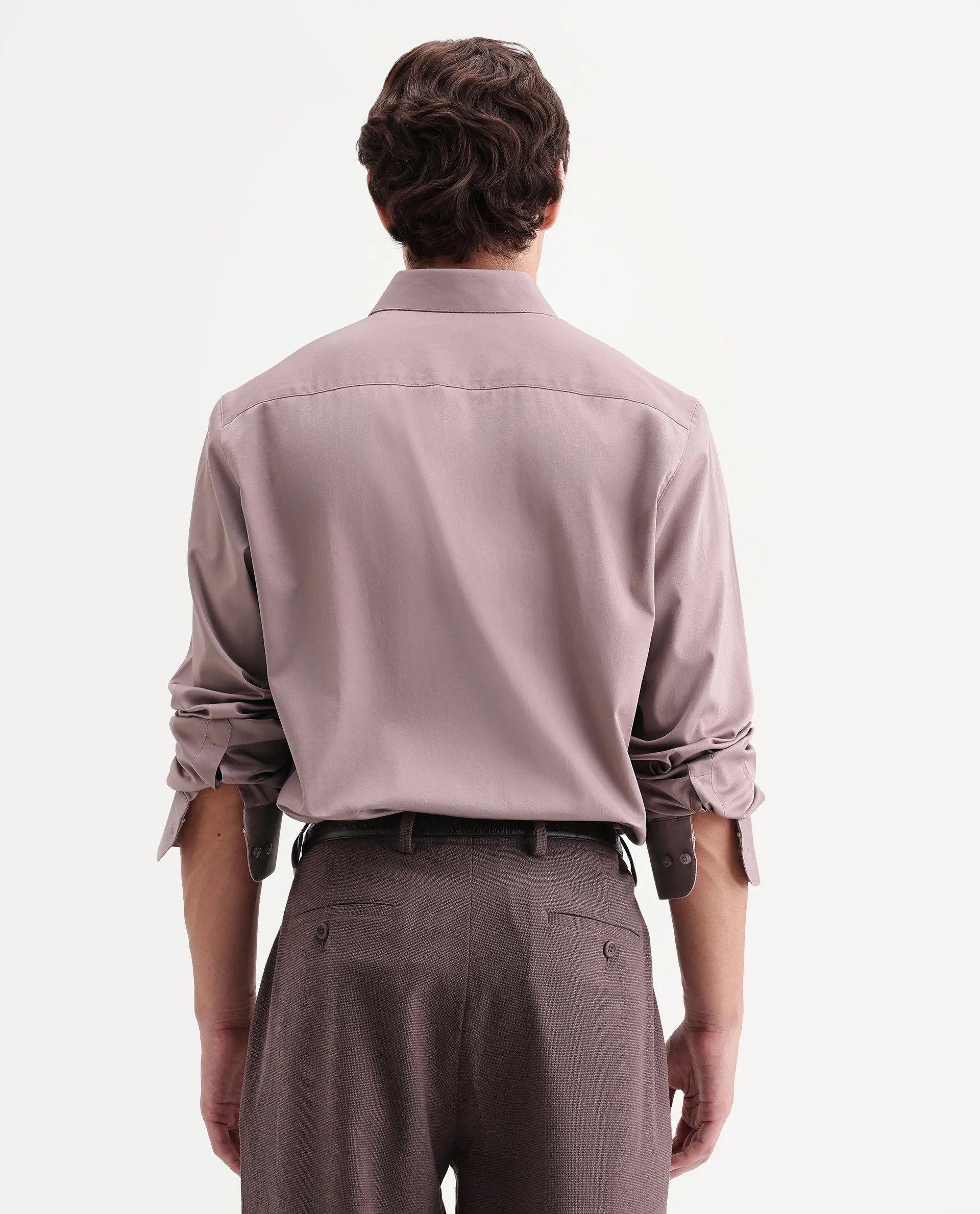 Rare Rabbit Men's Como-Aw26 Dusky Pink Cotton Blend Spread Collar Regular Plain Shirt - Image 8