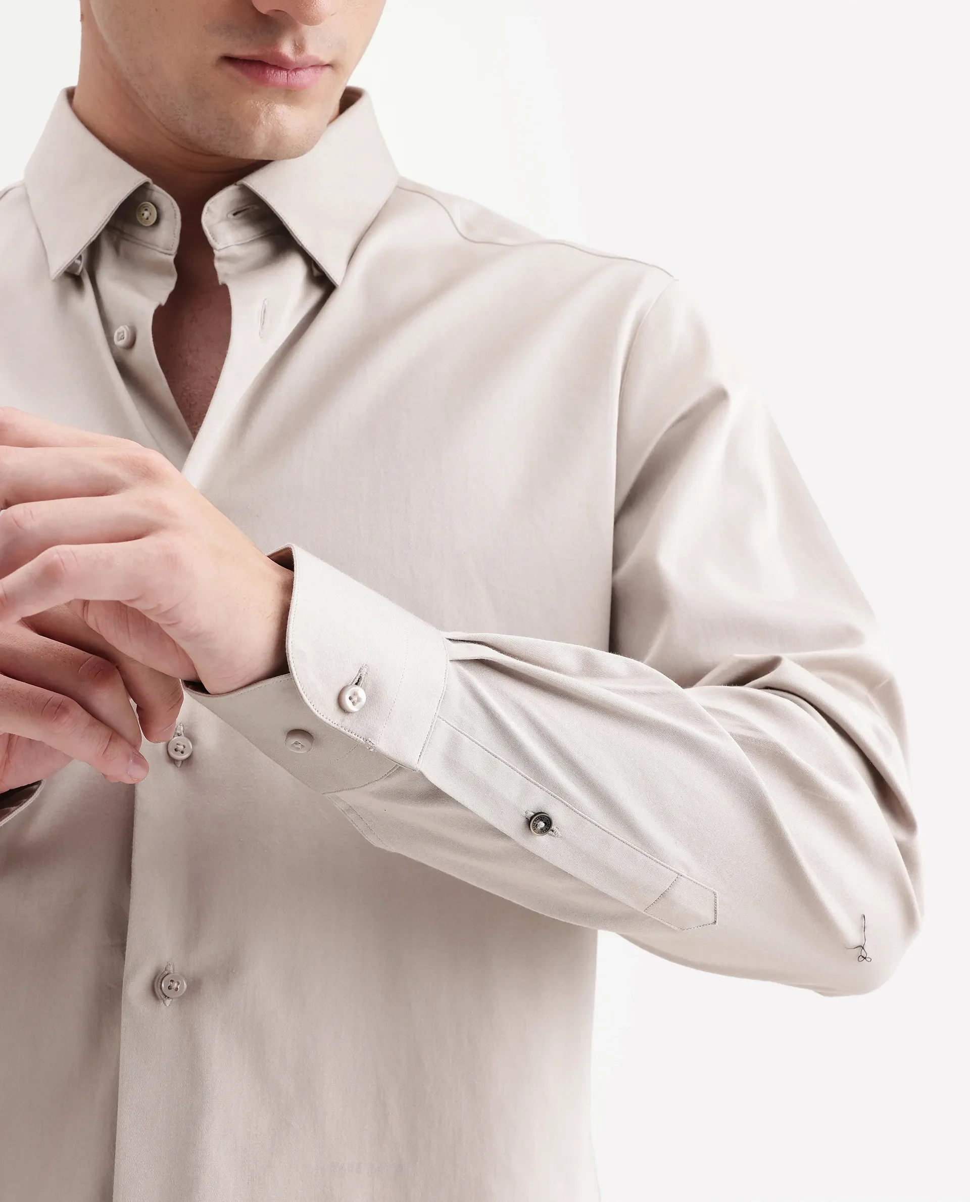 Rare Rabbit Men's Como-Aw26 Light Beige Cotton Blend Spread Collar Regular Plain Shirt - Image 3
