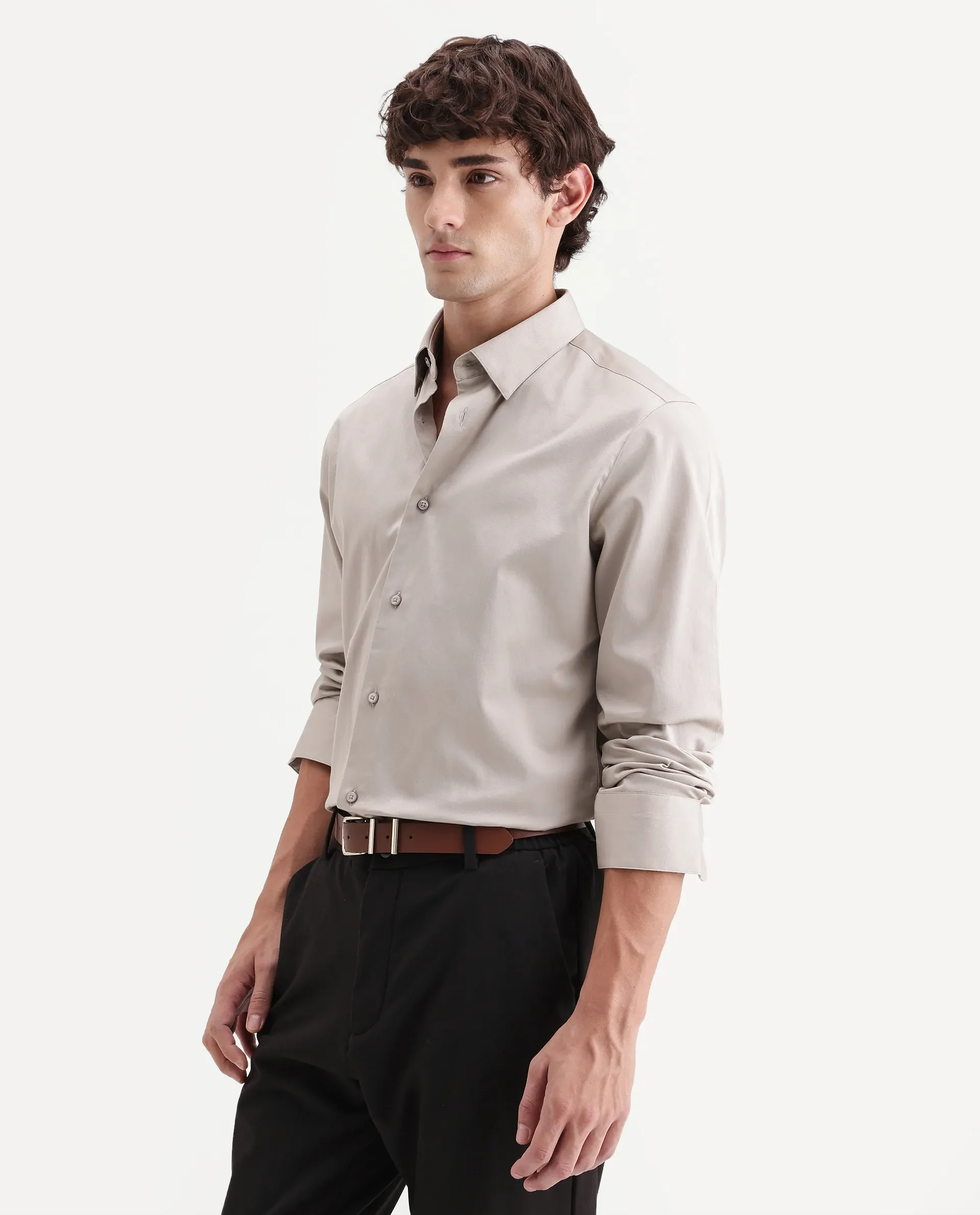 Rare Rabbit Men's Como-Aw26 Light Beige Cotton Blend Spread Collar Regular Plain Shirt - Image 6