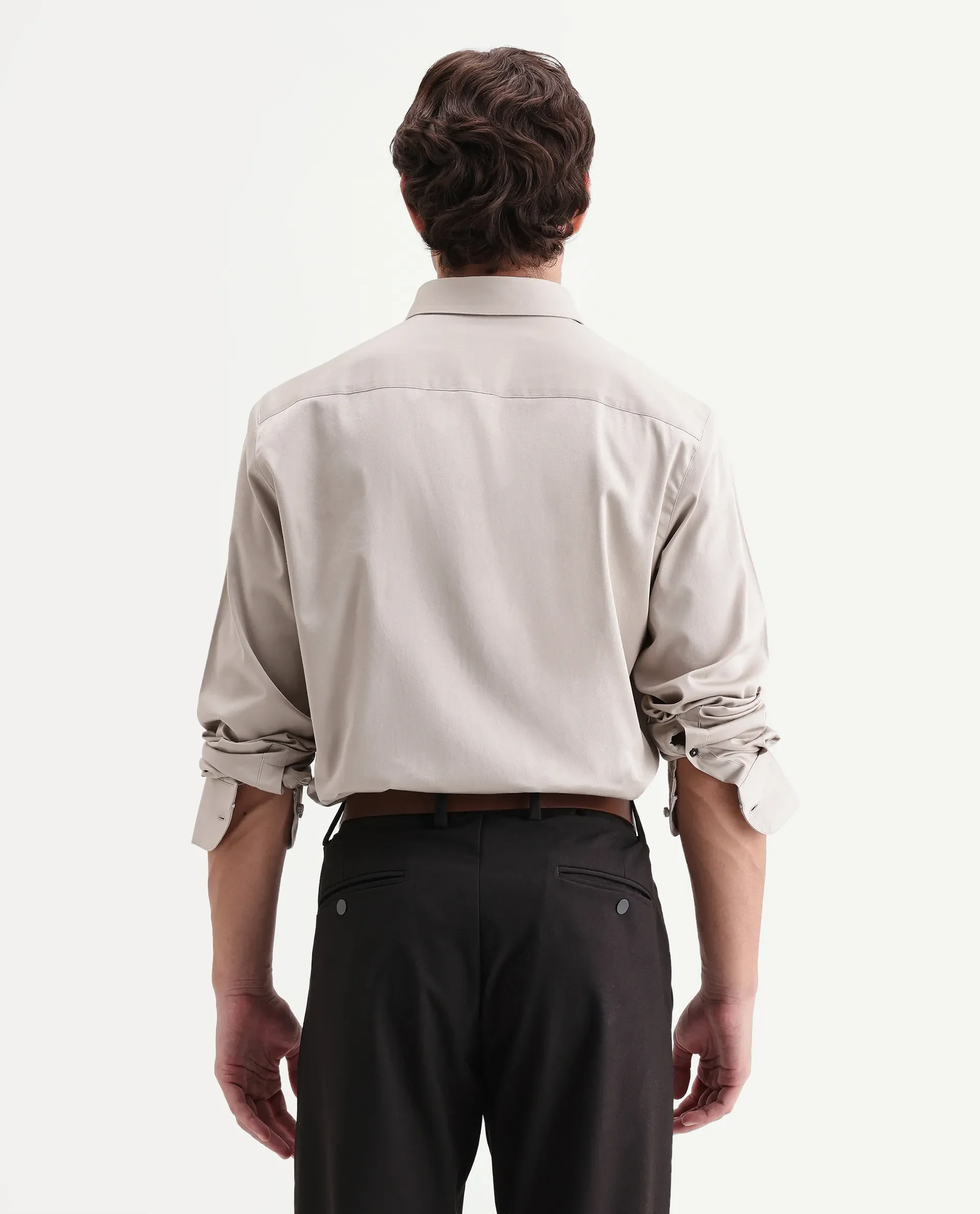 Rare Rabbit Men's Como-Aw26 Light Beige Cotton Blend Spread Collar Regular Plain Shirt - Image 8