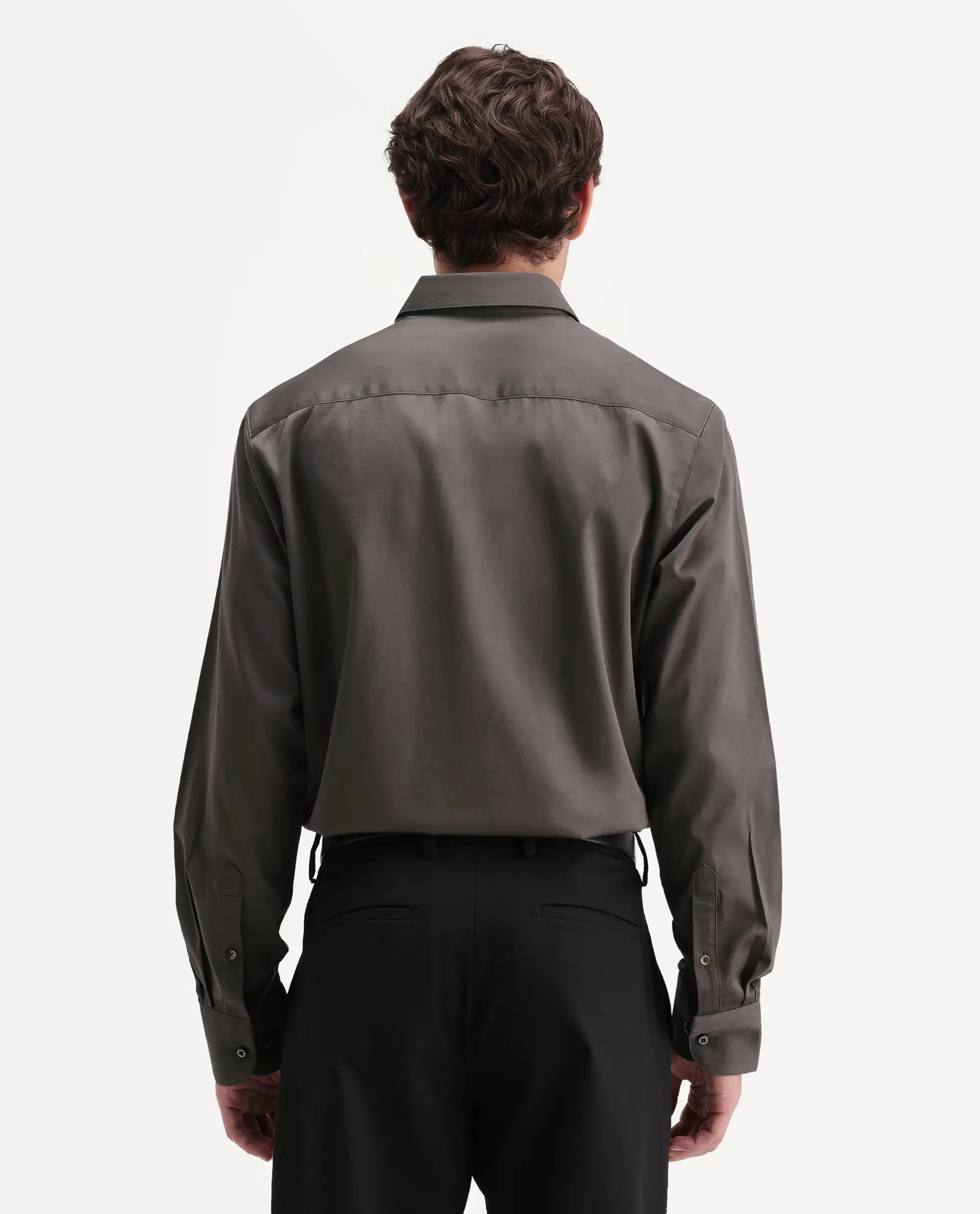 Rare Rabbit Men's Como-Aw26 Olive Cotton Blend Spread Collar Regular Plain Shirt - Image 7