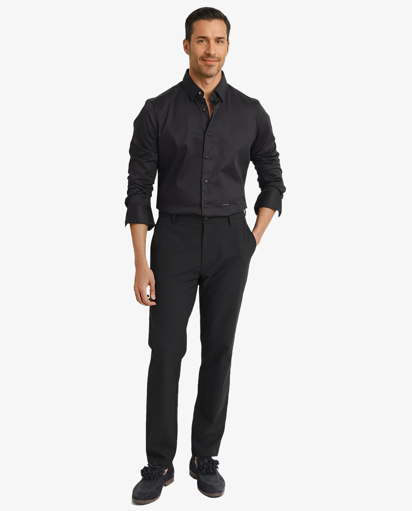 Rare Rabbit Men's Como Black Satin Plain Regular Fit Full Sleeve Collared Shirt - Image 2