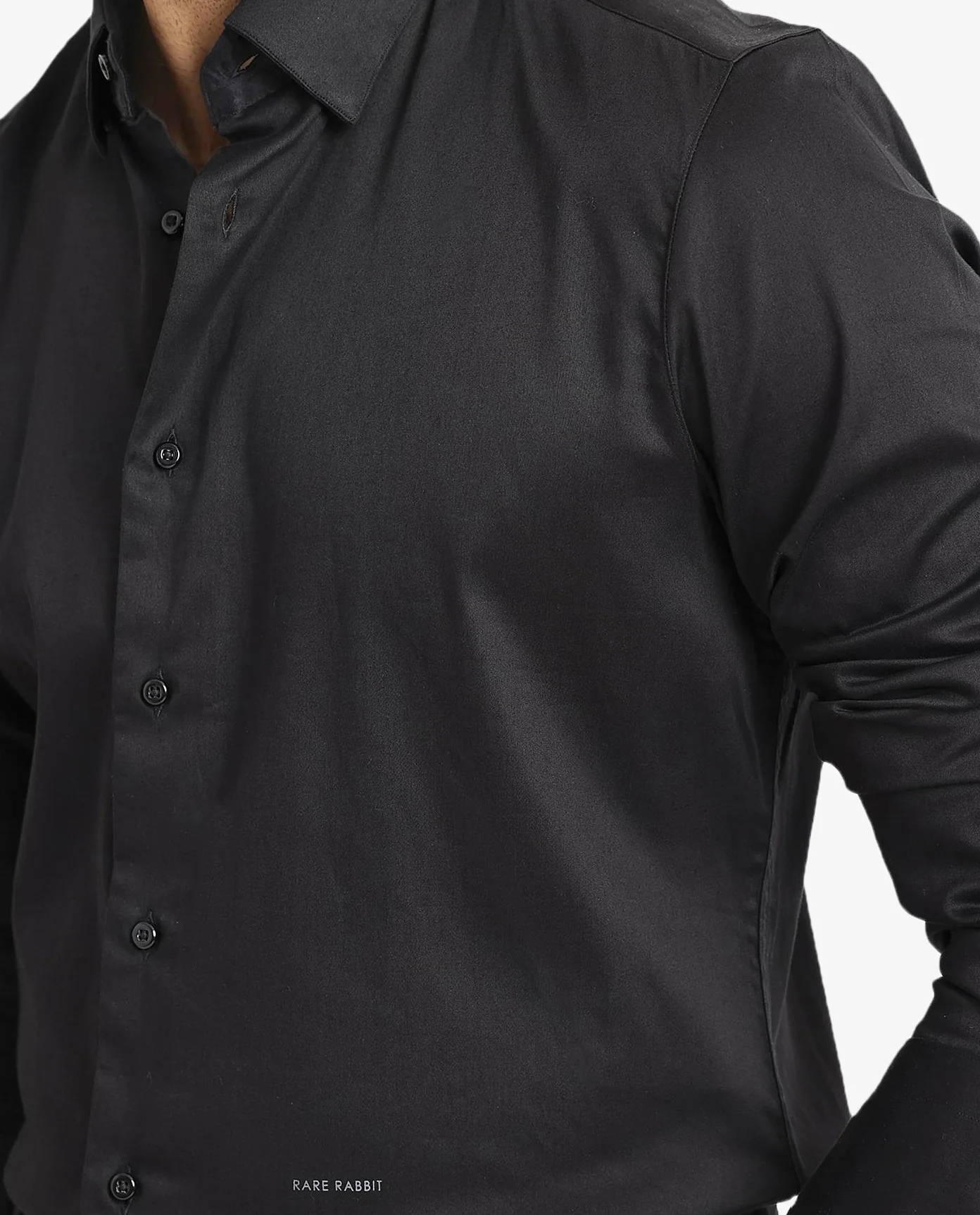Rare Rabbit Men's Como Black Satin Plain Regular Fit Full Sleeve Collared Shirt - Image 3