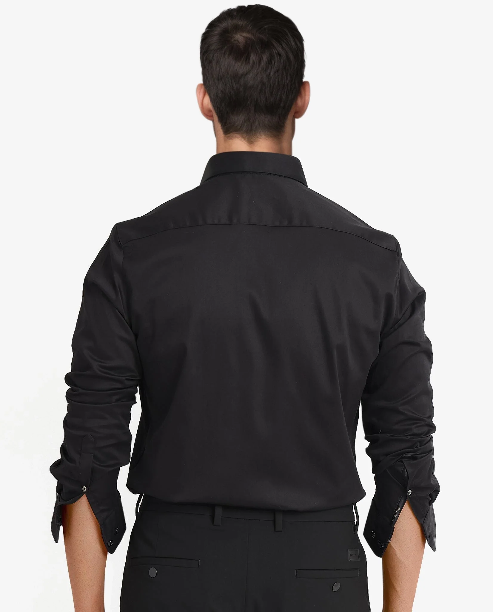 Rare Rabbit Men's Como Black Satin Plain Regular Fit Full Sleeve Collared Shirt - Image 4
