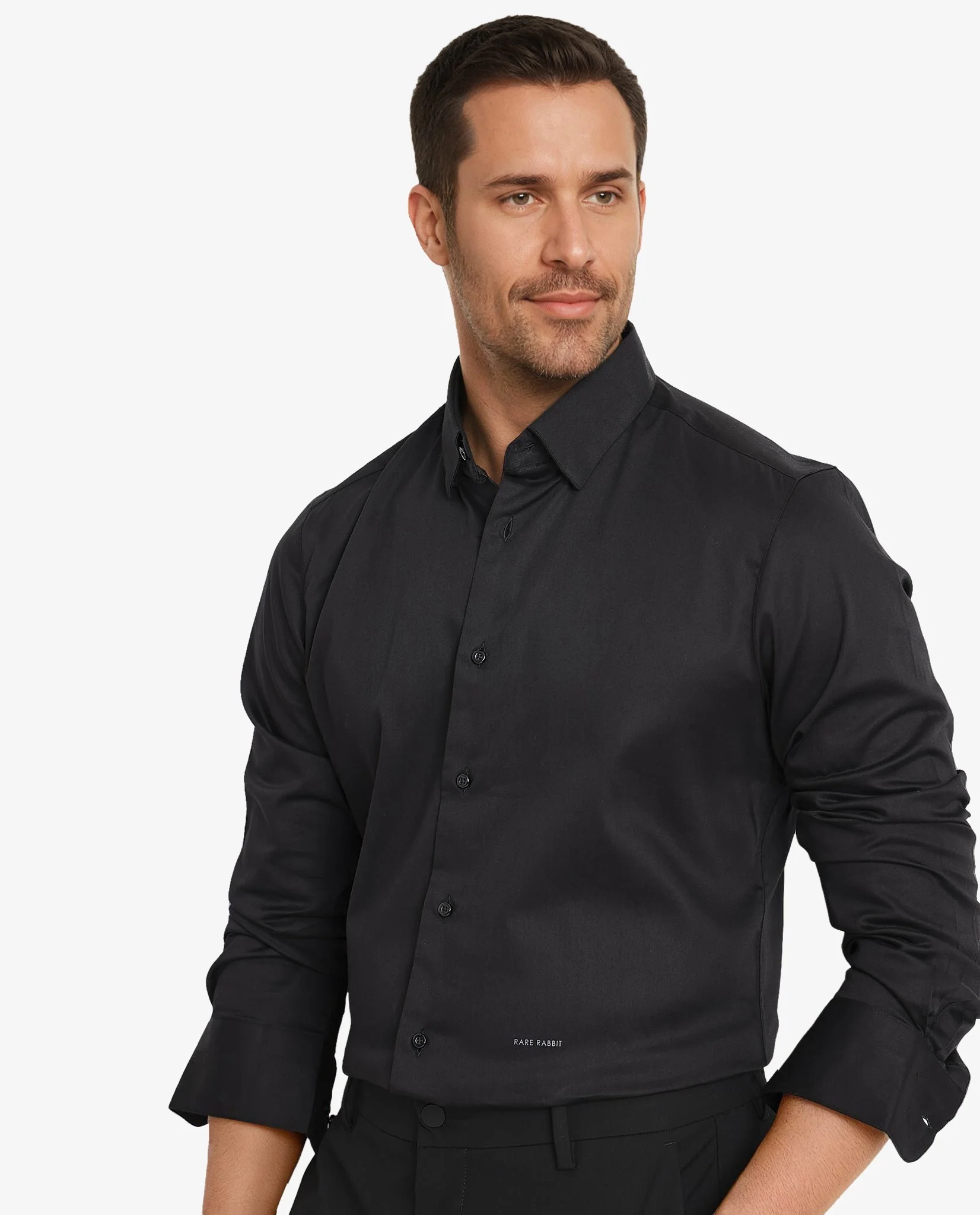 Rare Rabbit Men's Como Black Satin Plain Regular Fit Full Sleeve Collared Shirt - Image 5
