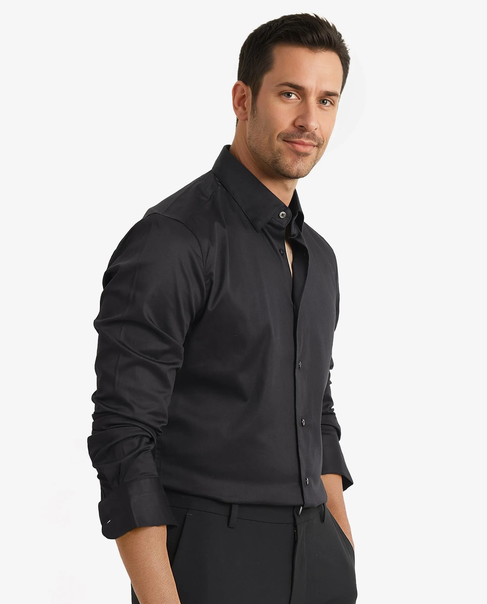 Rare Rabbit Men's Como Black Satin Plain Regular Fit Full Sleeve Collared Shirt - Image 8