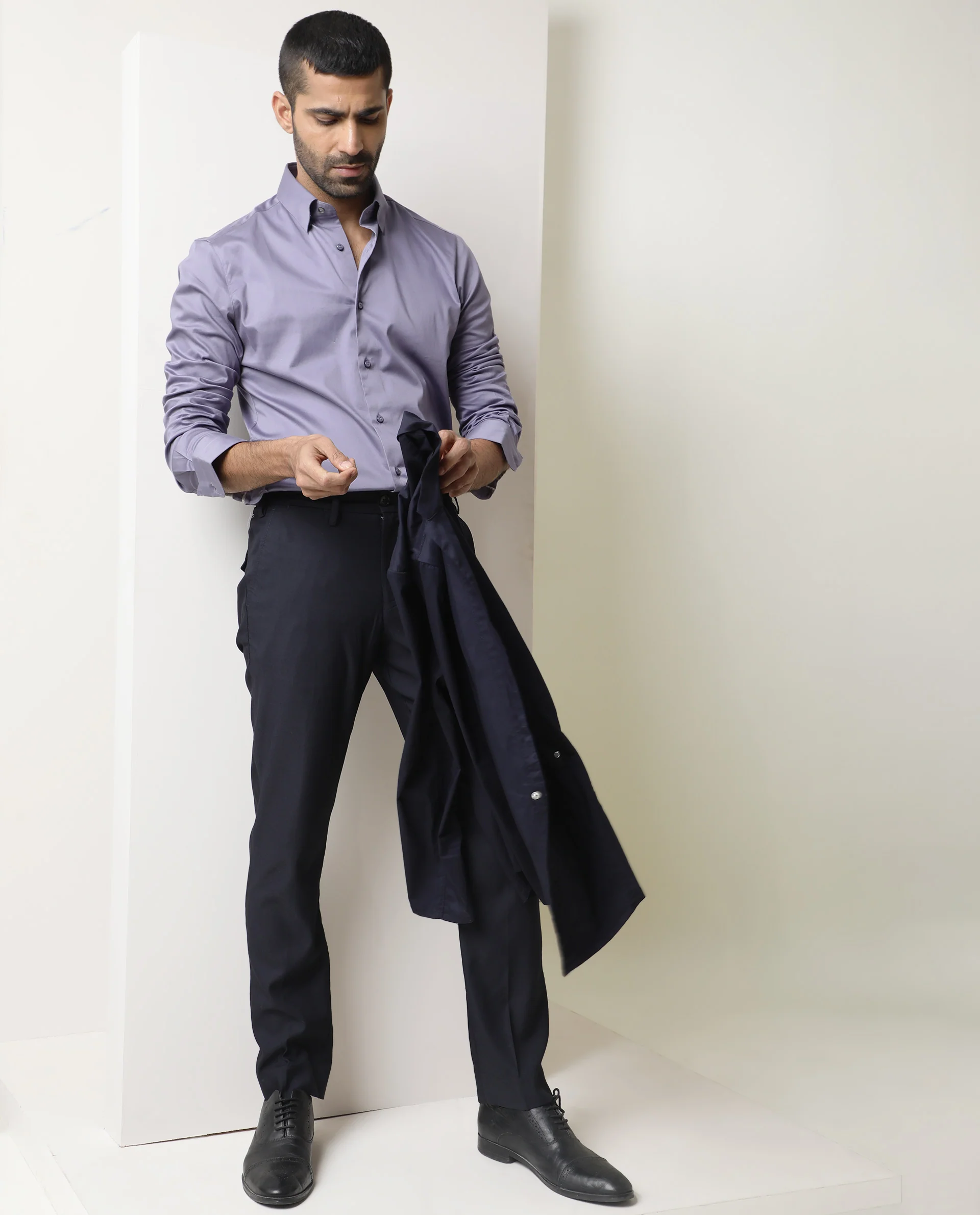Rare Rabbit Men's Como Light Purple Satin Plain Regular Fit Full Sleeve Collared Shirt - Image 10