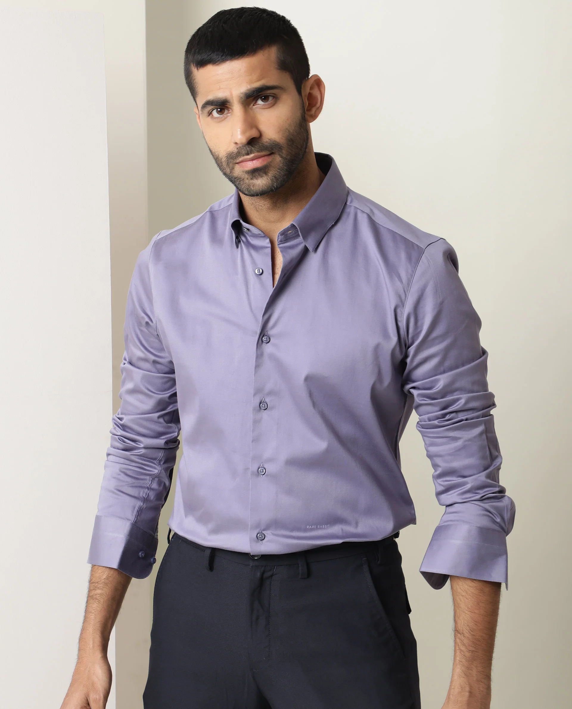 Rare Rabbit Men's Como Light Purple Satin Plain Regular Fit Full Sleeve Collared Shirt - Image 6