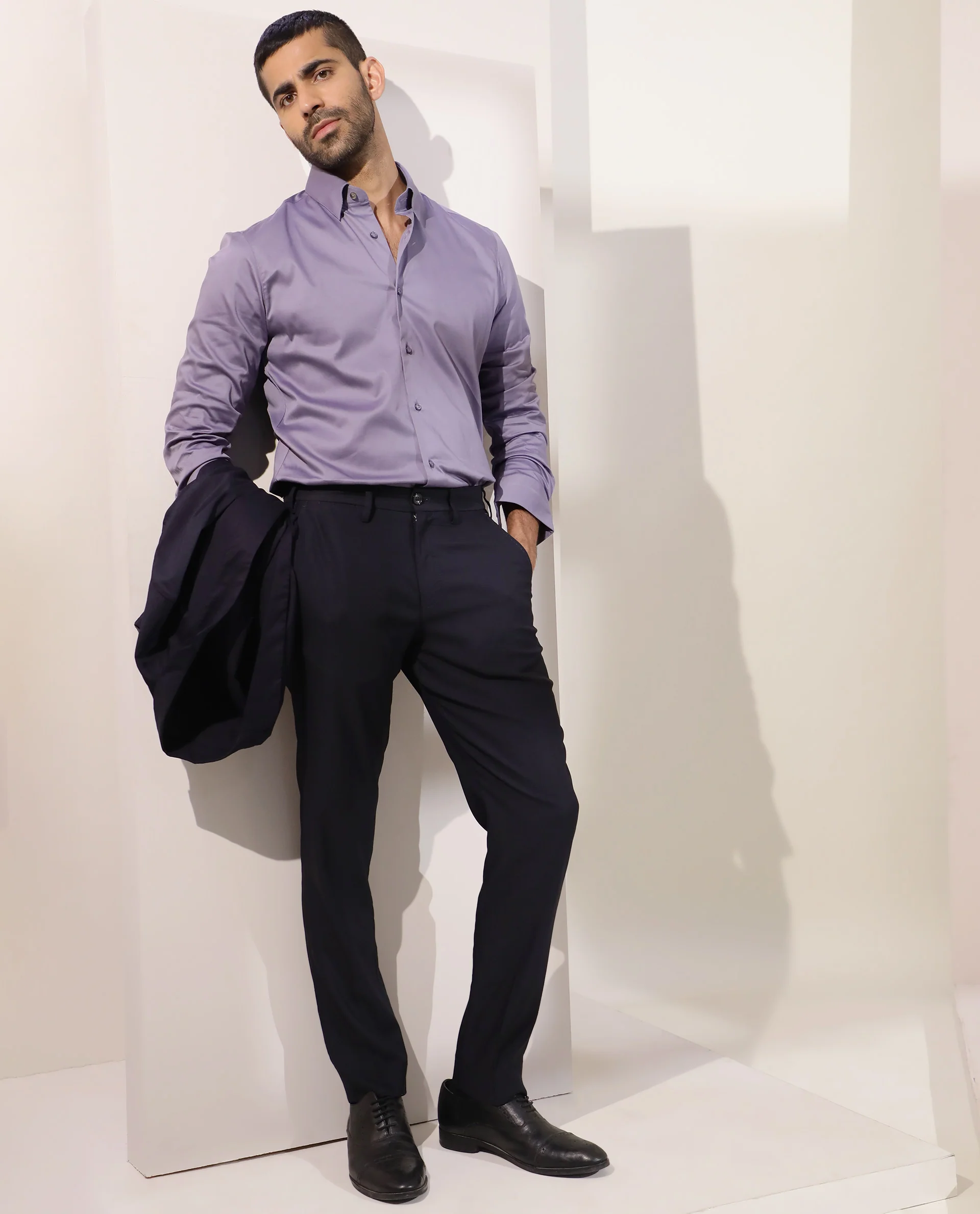Rare Rabbit Men's Como Light Purple Satin Plain Regular Fit Full Sleeve Collared Shirt - Image 9