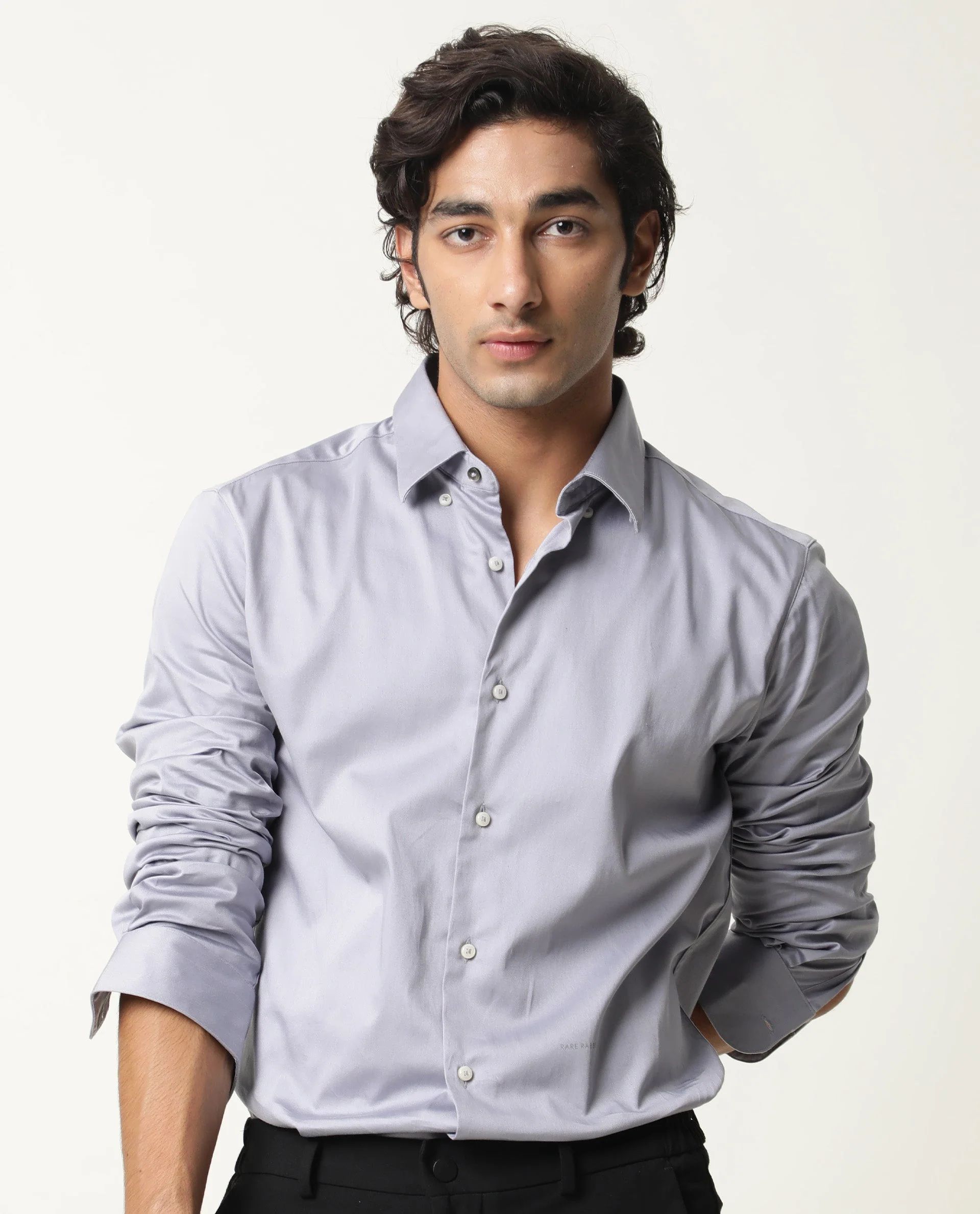 Rare Rabbit Men's Como Pastel Purple Cotton Plain Regular Fit Full Sleeve Spread Collar Shirt - Image 3