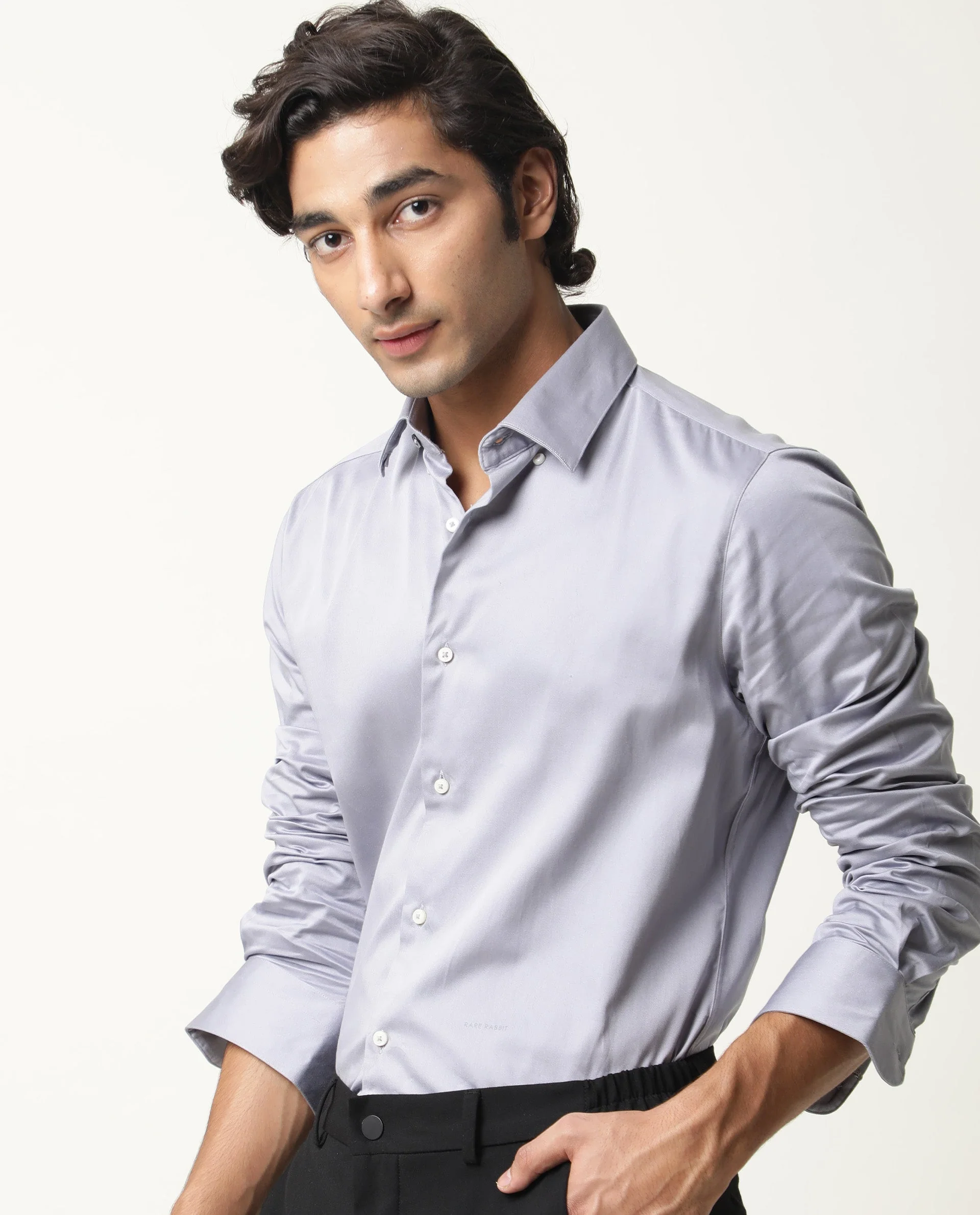 Rare Rabbit Men's Como Pastel Purple Cotton Plain Regular Fit Full Sleeve Spread Collar Shirt - Image 5