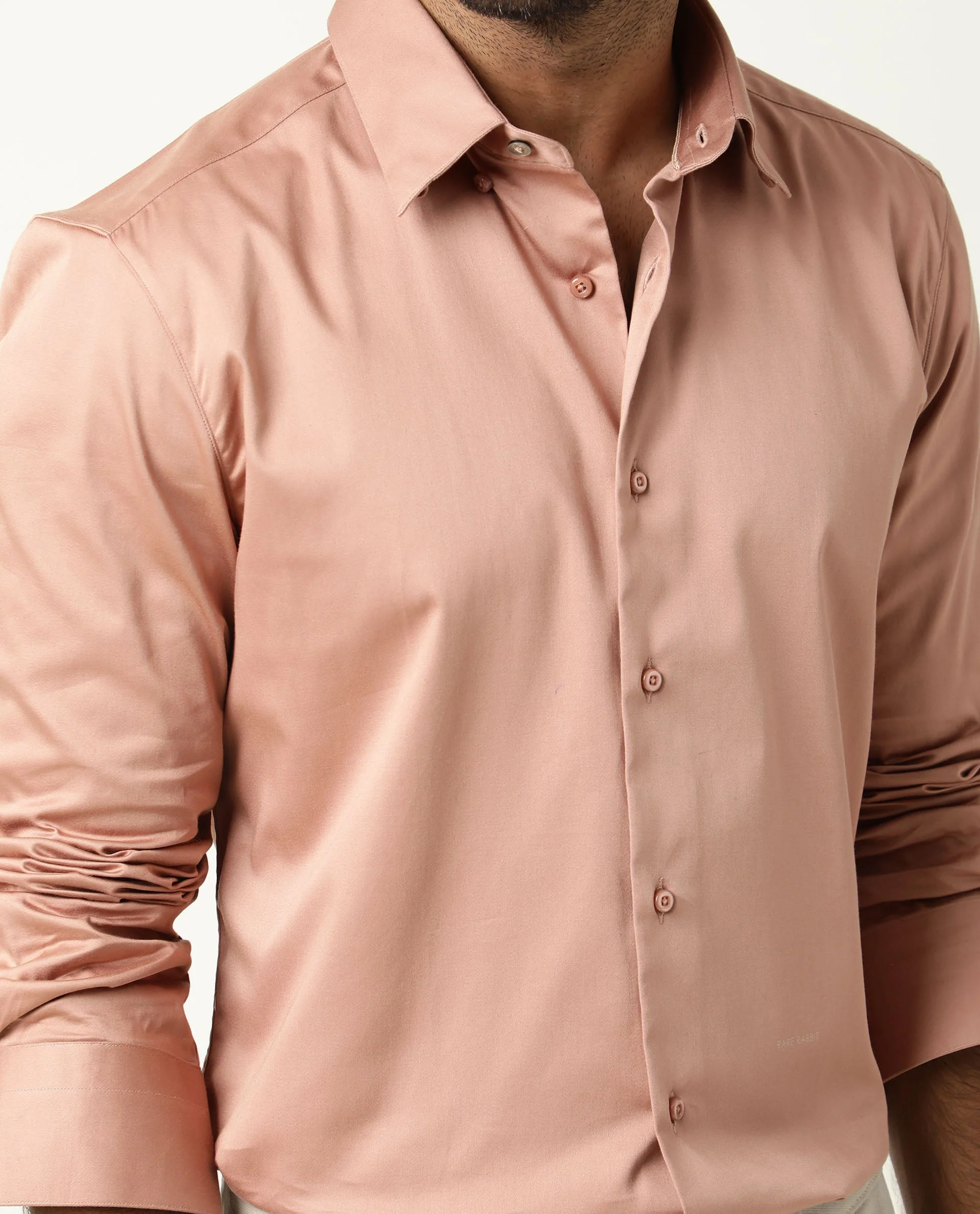 Rare Rabbit Men's Como Peach Satin Plain Regular Fit Full Sleeve Collared Shirt - Image 5