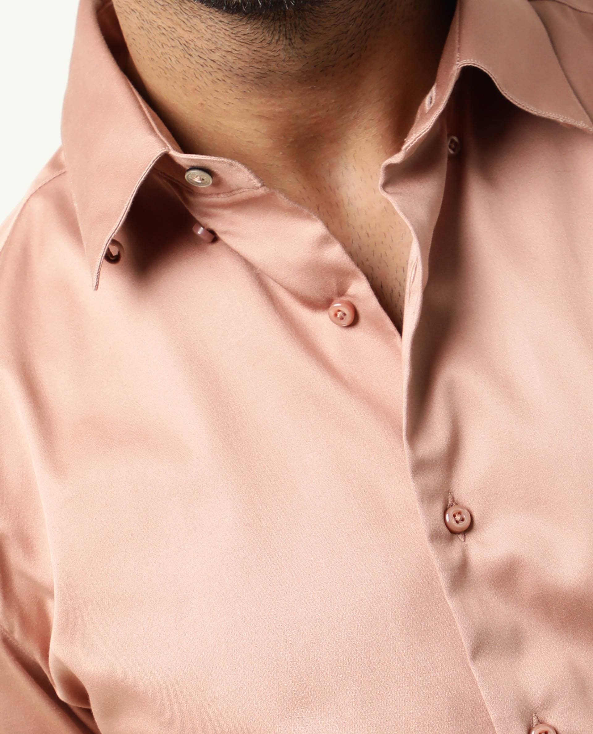 Rare Rabbit Men's Como Peach Satin Plain Regular Fit Full Sleeve Collared Shirt - Image 6