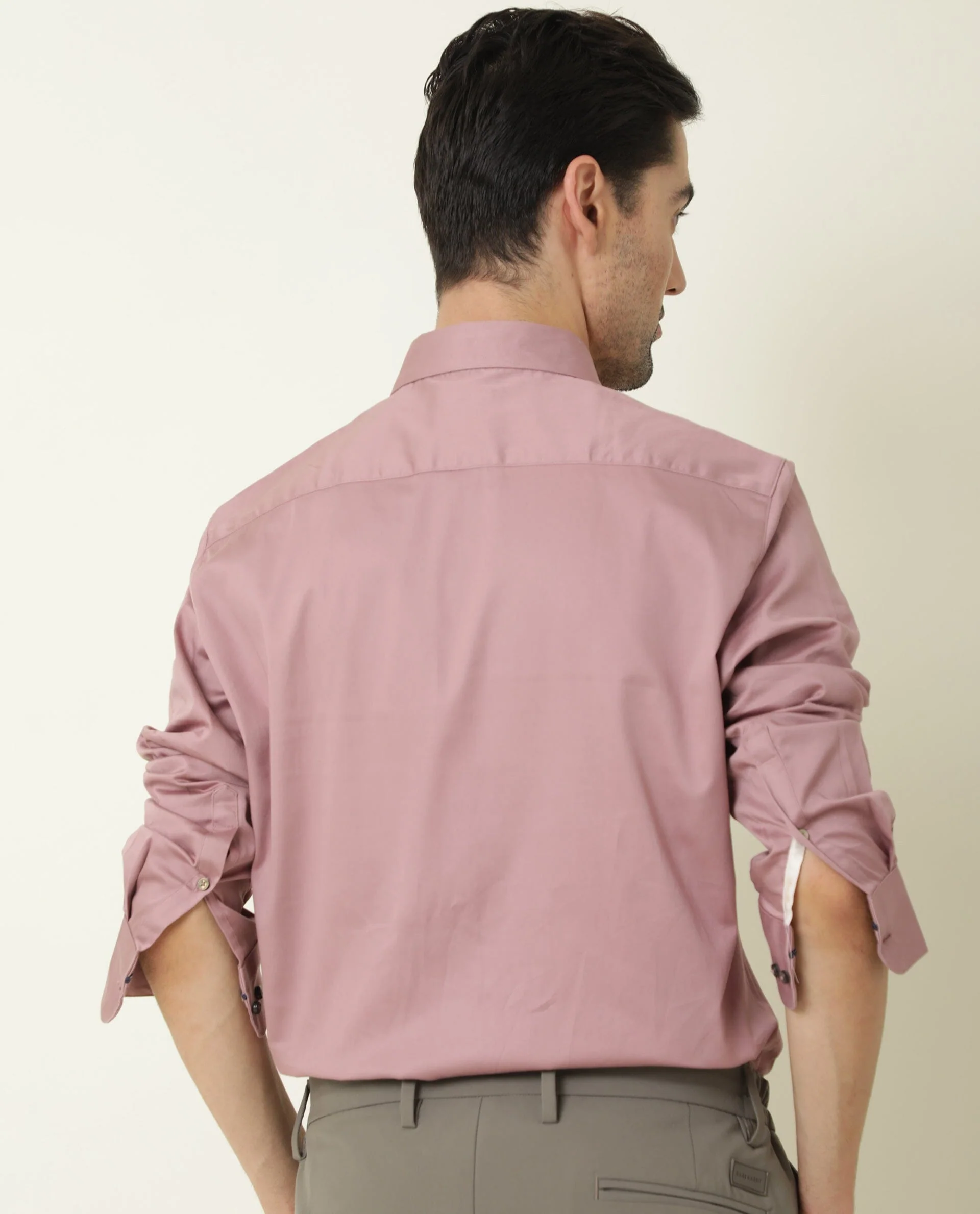 Rare Rabbit Men's Como Pink Cotton Plain Regular Fit Full Sleeve Spread Collar Shirt - Image 4