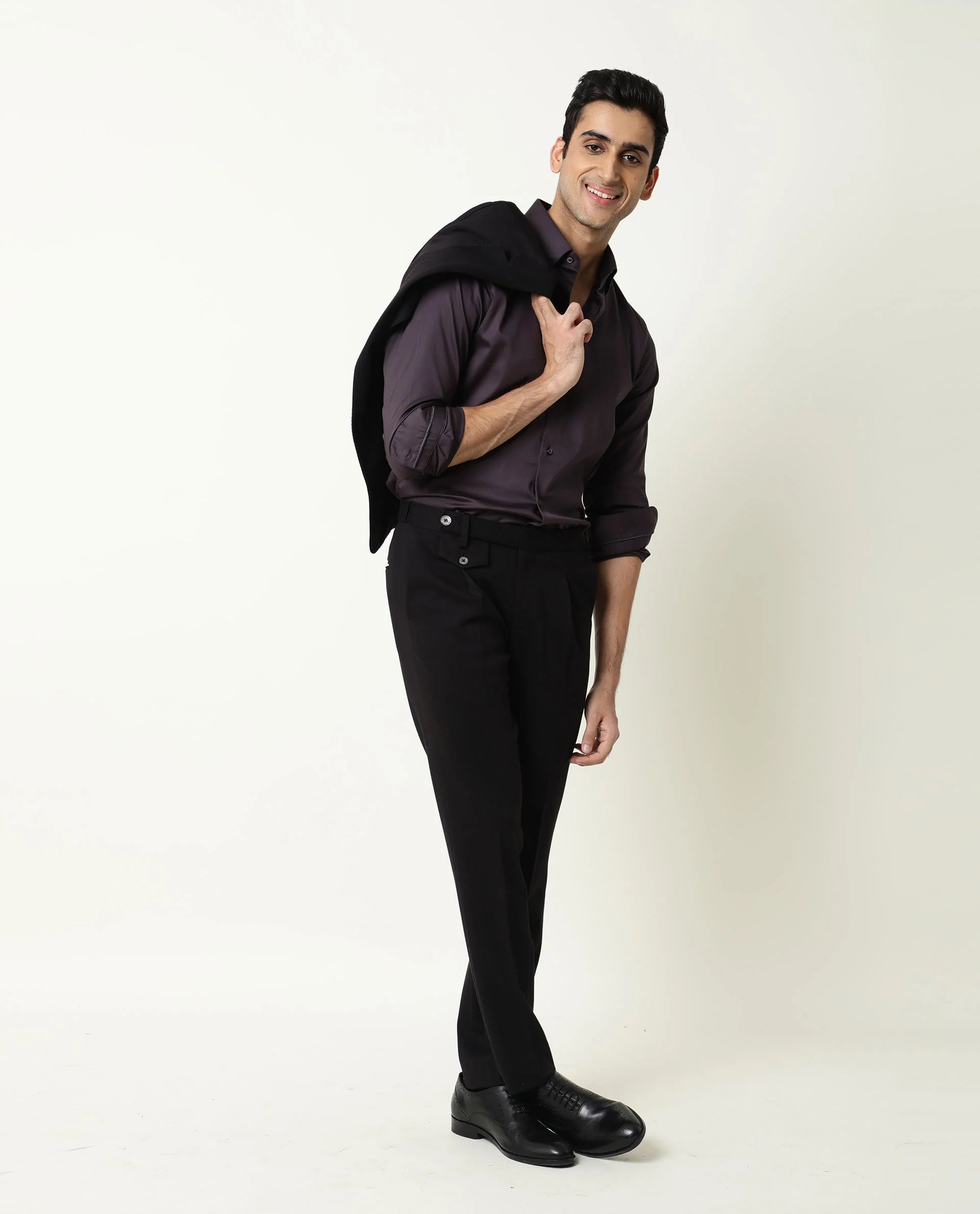 Rare Rabbit Men's Como Purple Satin Plain Regular Fit Full Sleeve Button-Down Collar Shirt - Image 2