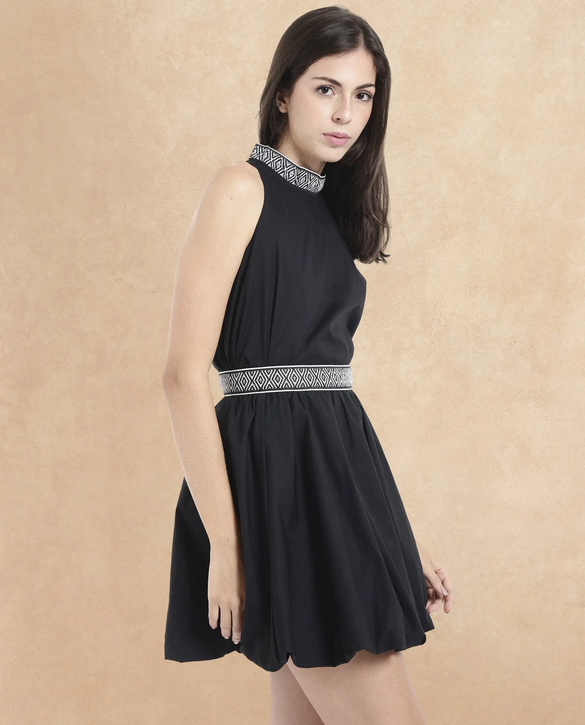 Rareism Women's Como Black Cotton Plain Mini Balloon Skirt - Image 5
