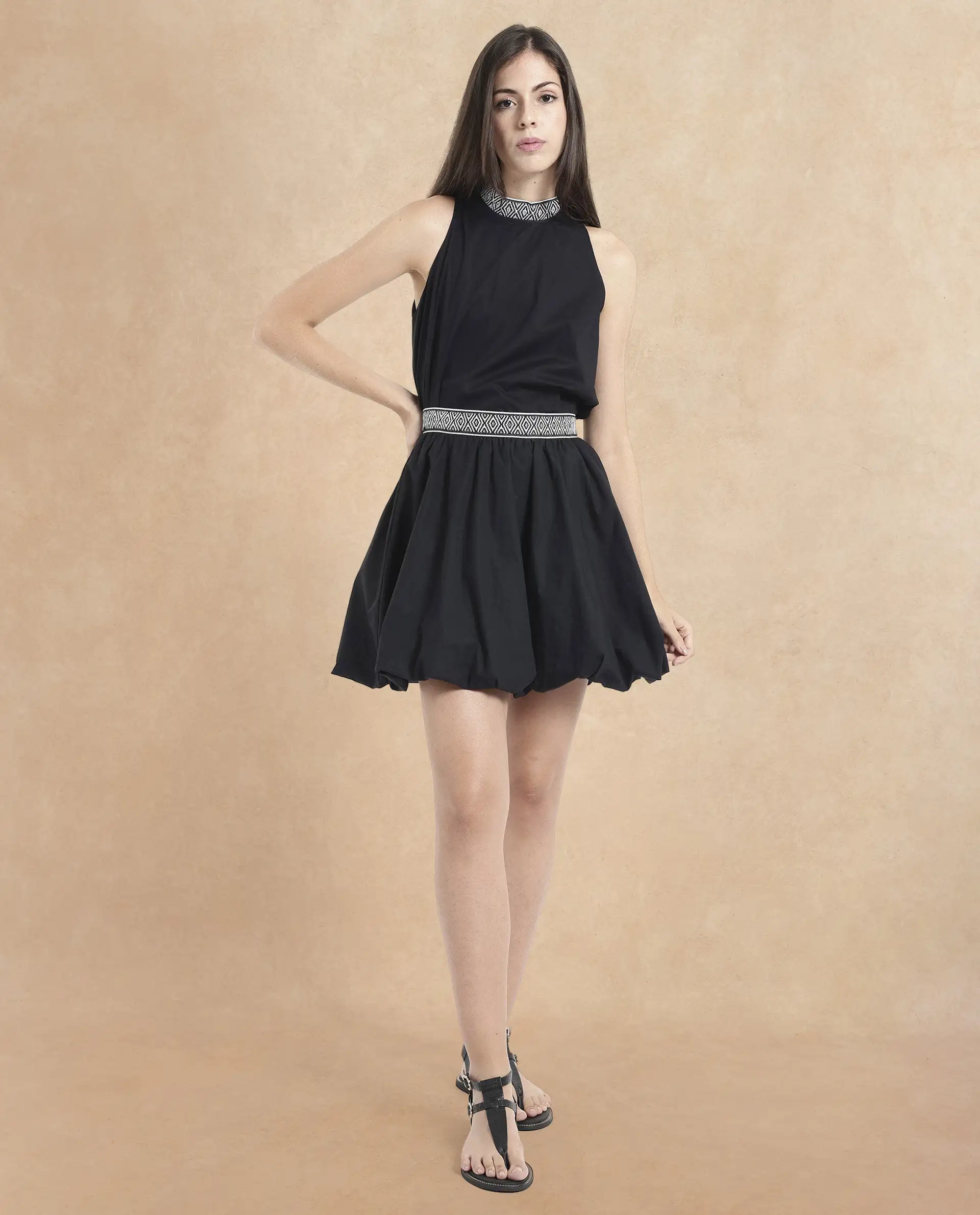 Rareism Women's Como Black Cotton Plain Mini Balloon Skirt - Image 6