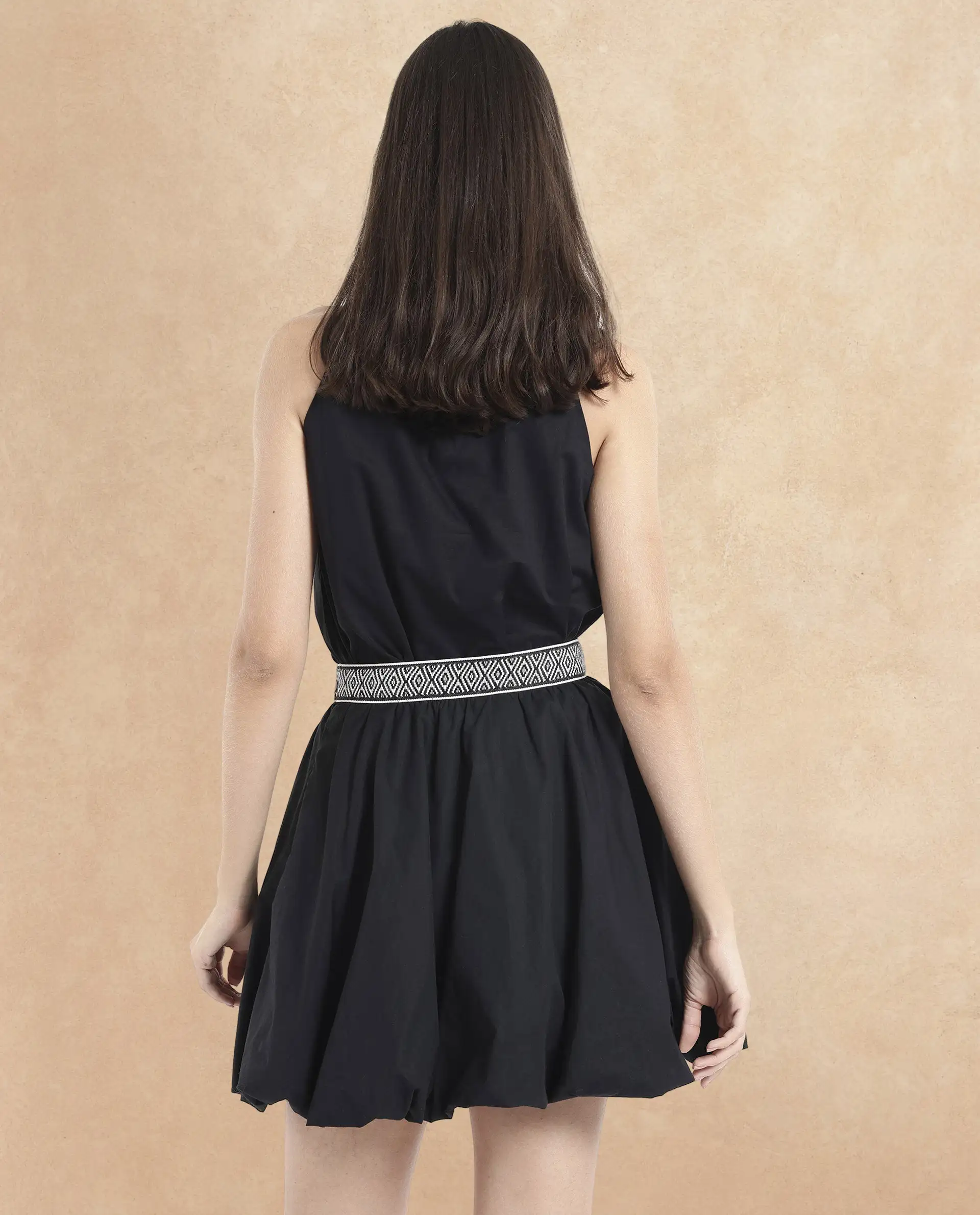 Rareism Women's Como Black Cotton Plain Mini Balloon Skirt - Image 7