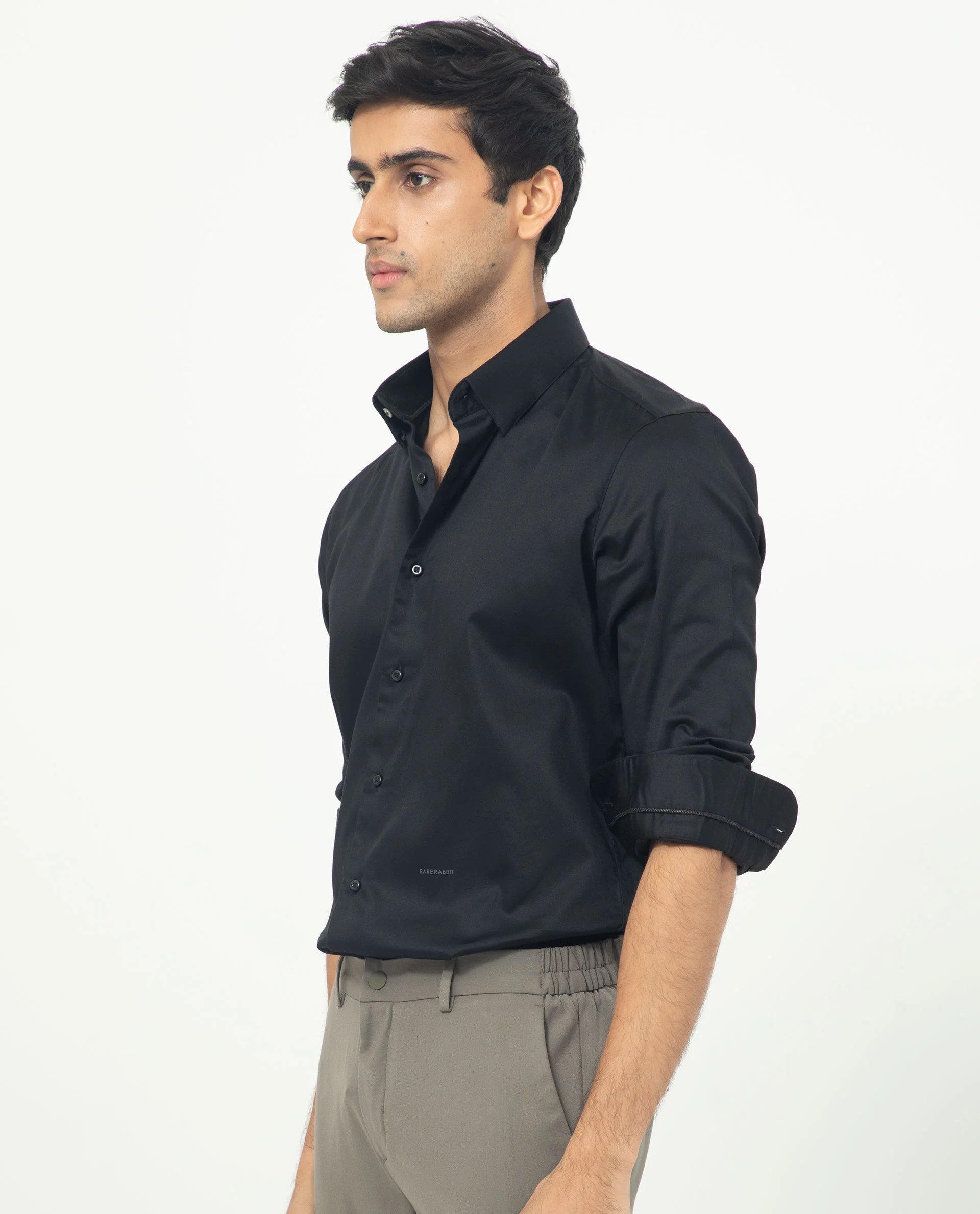 Rare Rabbit Men's Comor Black Cotton Plain Regular Fit Full Sleeve Collared Shirt - Image 3