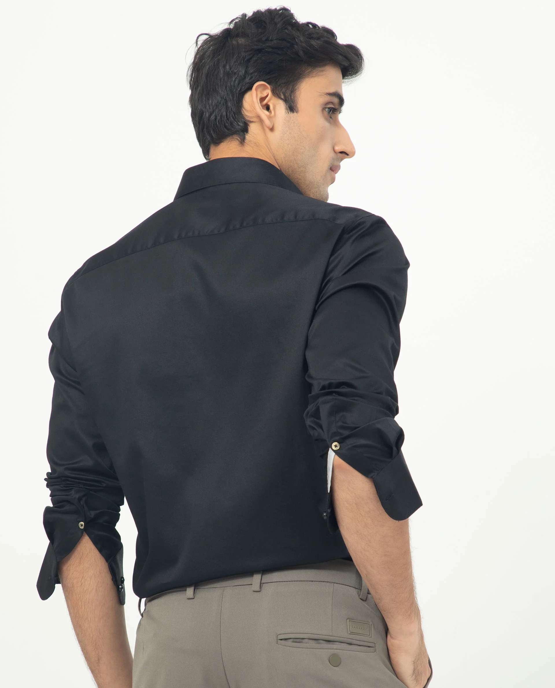 Rare Rabbit Men's Comor Black Cotton Plain Regular Fit Full Sleeve Collared Shirt - Image 5