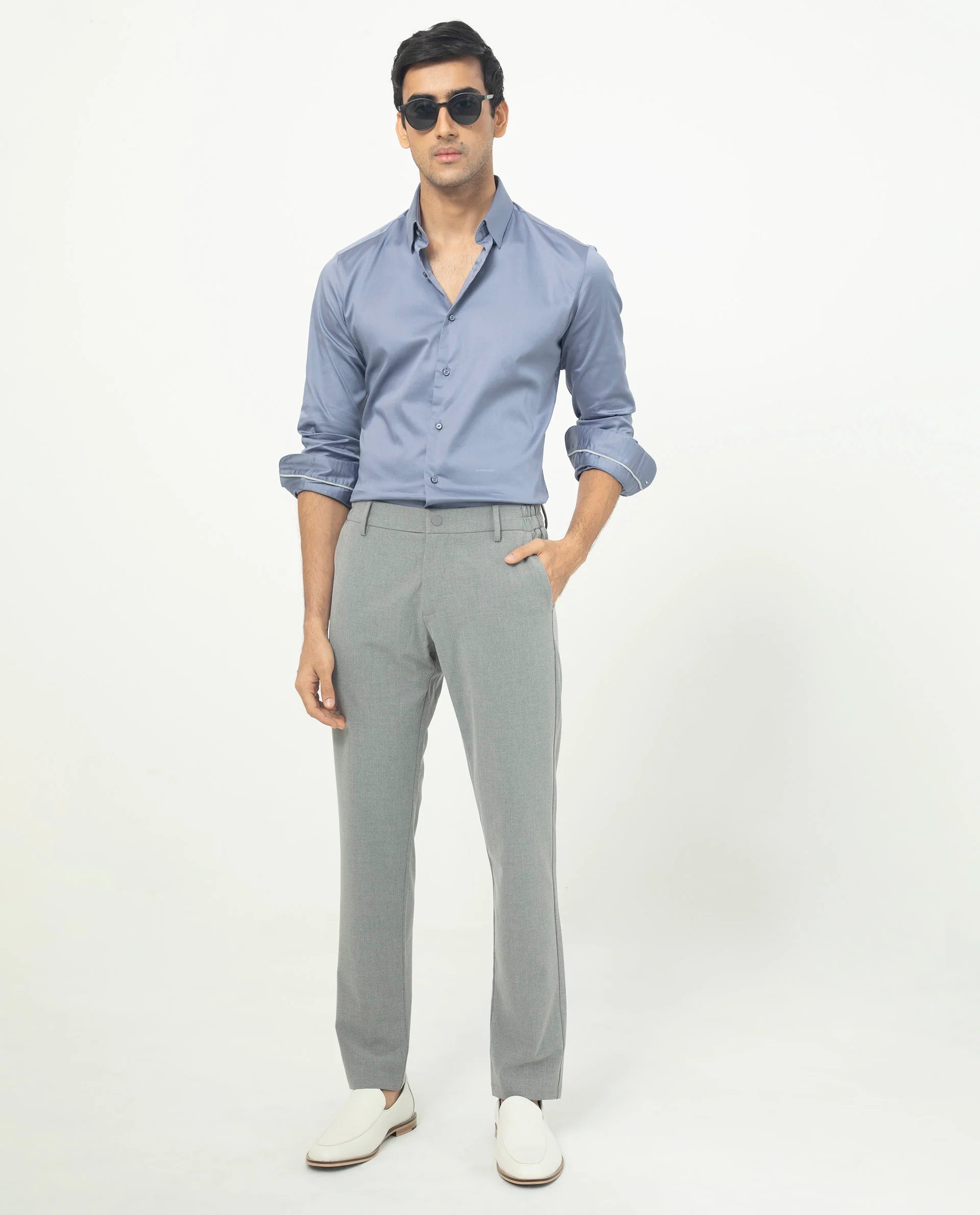 Rare Rabbit Men's Comor Blue Cotton Plain Regular Fit Full Sleeve Collared Shirt - Image 2