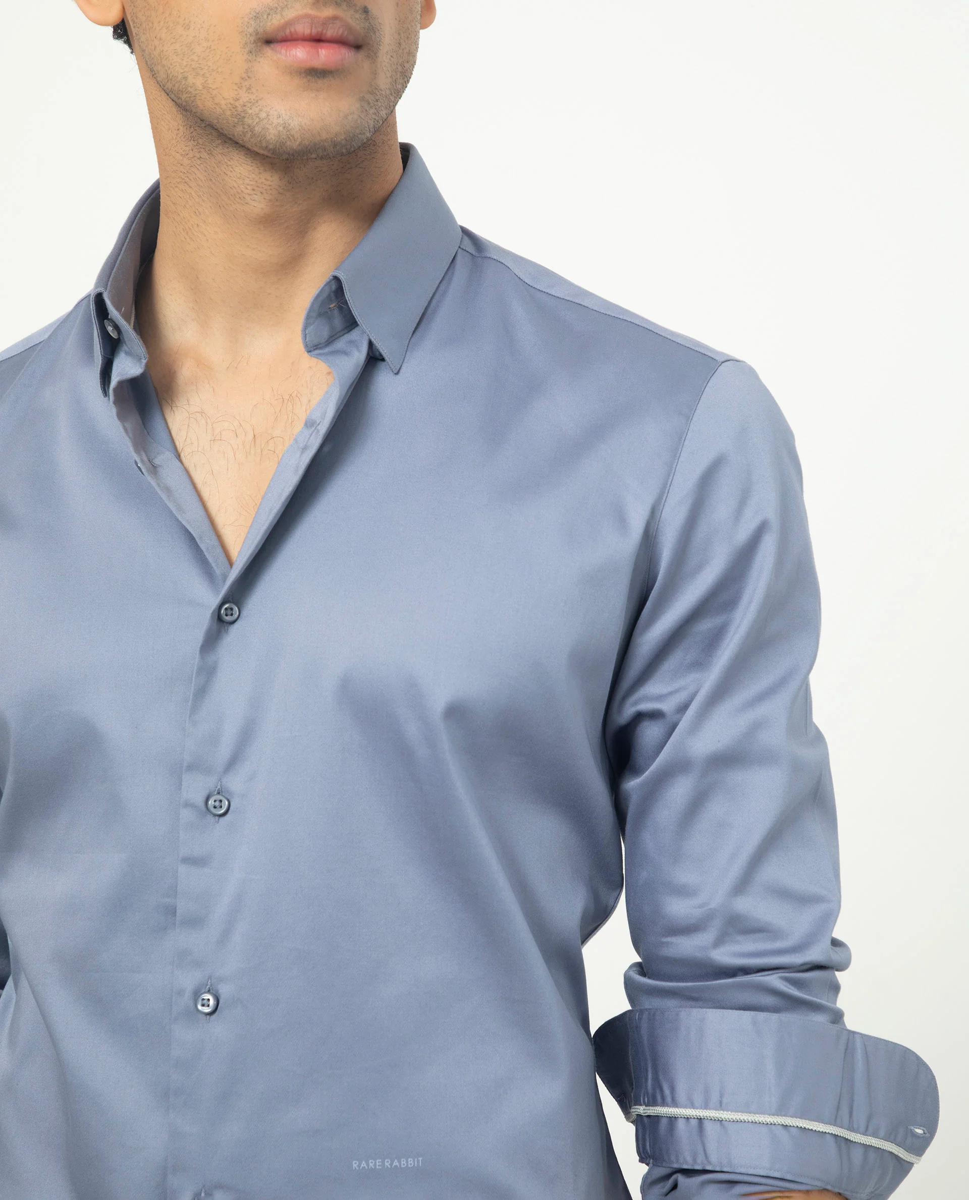 Rare Rabbit Men's Comor Blue Cotton Plain Regular Fit Full Sleeve Collared Shirt - Image 4