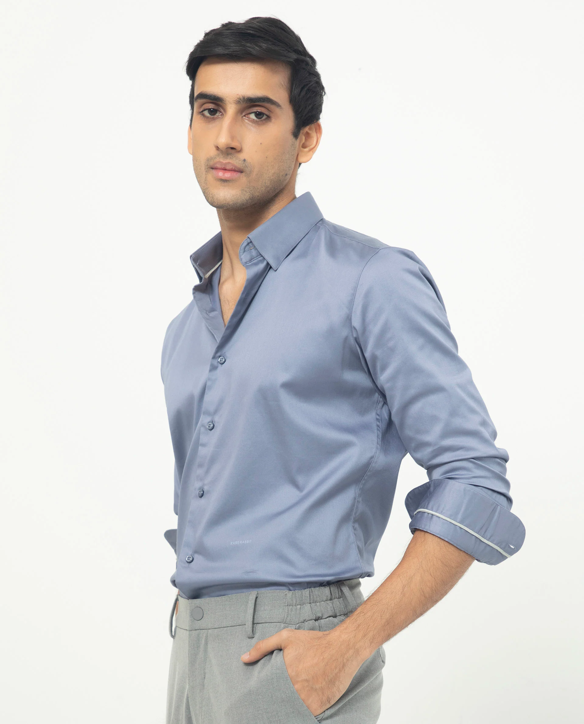 Rare Rabbit Men's Comor Blue Cotton Plain Regular Fit Full Sleeve Collared Shirt - Image 6