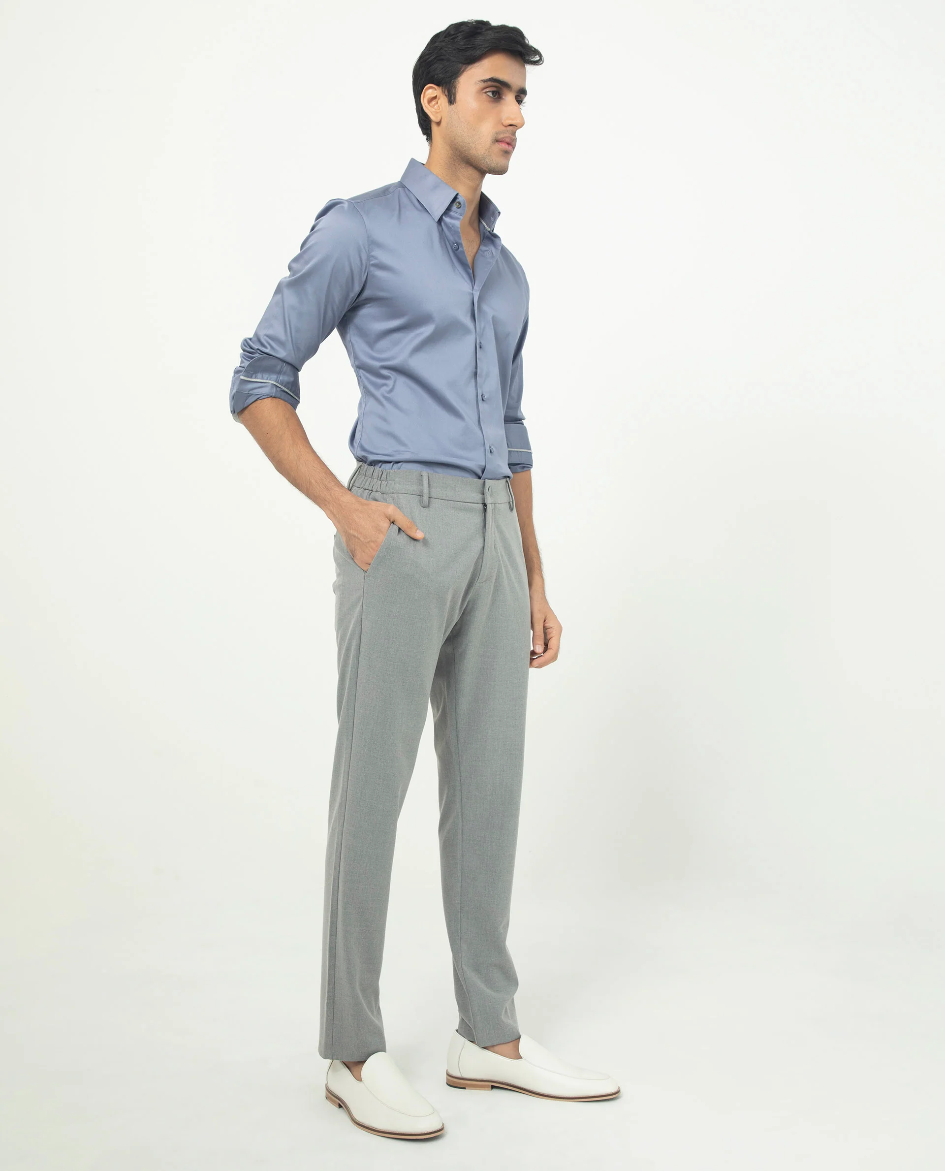Rare Rabbit Men's Comor Blue Cotton Plain Regular Fit Full Sleeve Collared Shirt - Image 8