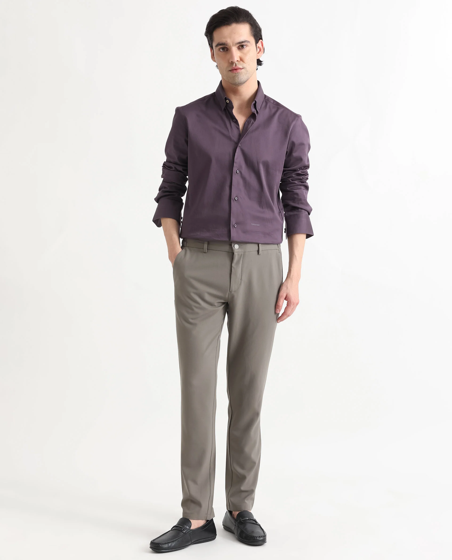 Rare Rabbit Men's Comor Dark Purple Cotton Plain Regular Fit Full Sleeve Collared Shirt - Image 2