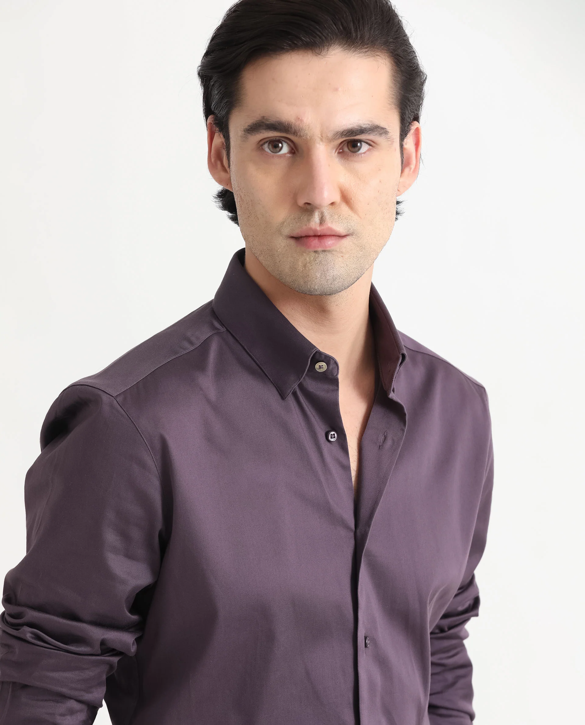 Rare Rabbit Men's Comor Dark Purple Cotton Plain Regular Fit Full Sleeve Collared Shirt - Image 5