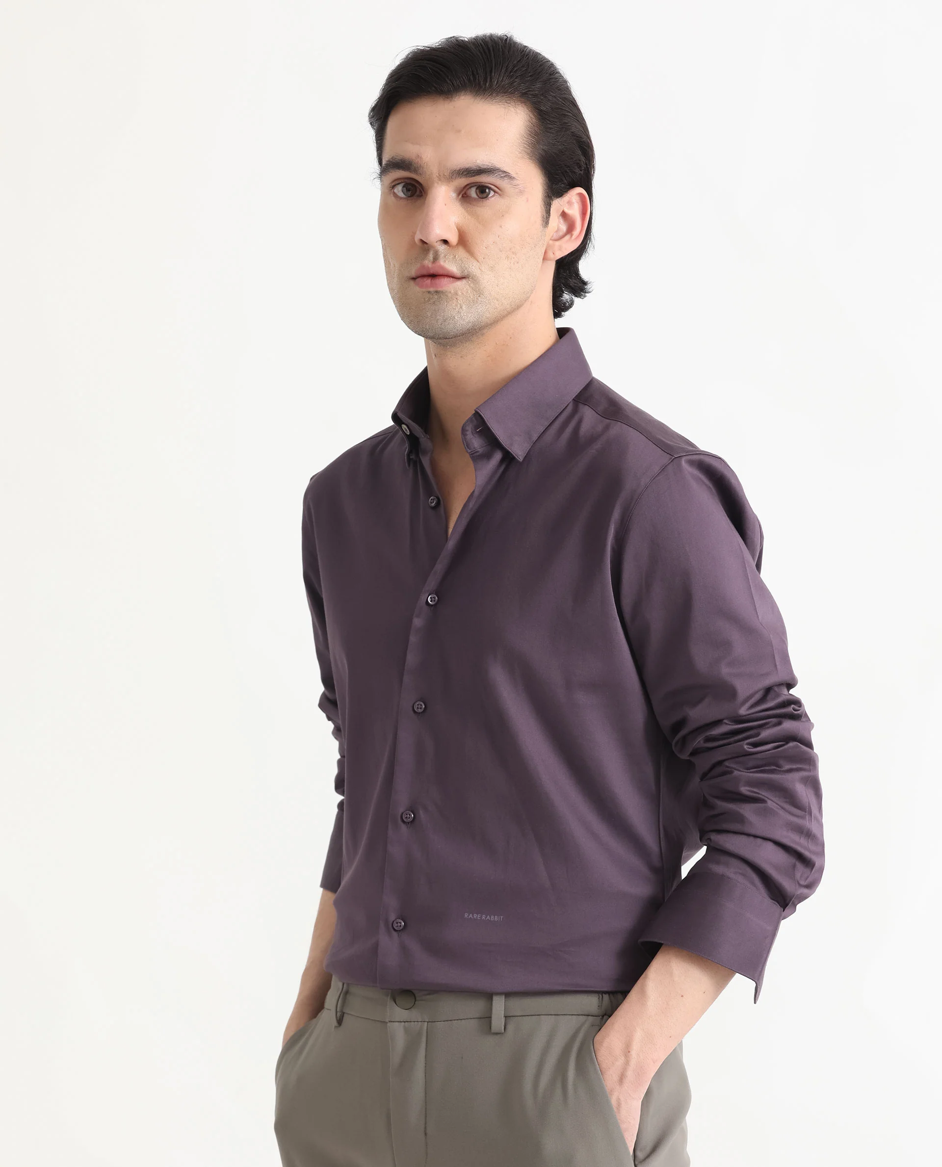 Rare Rabbit Men's Comor Dark Purple Cotton Plain Regular Fit Full Sleeve Collared Shirt - Image 6