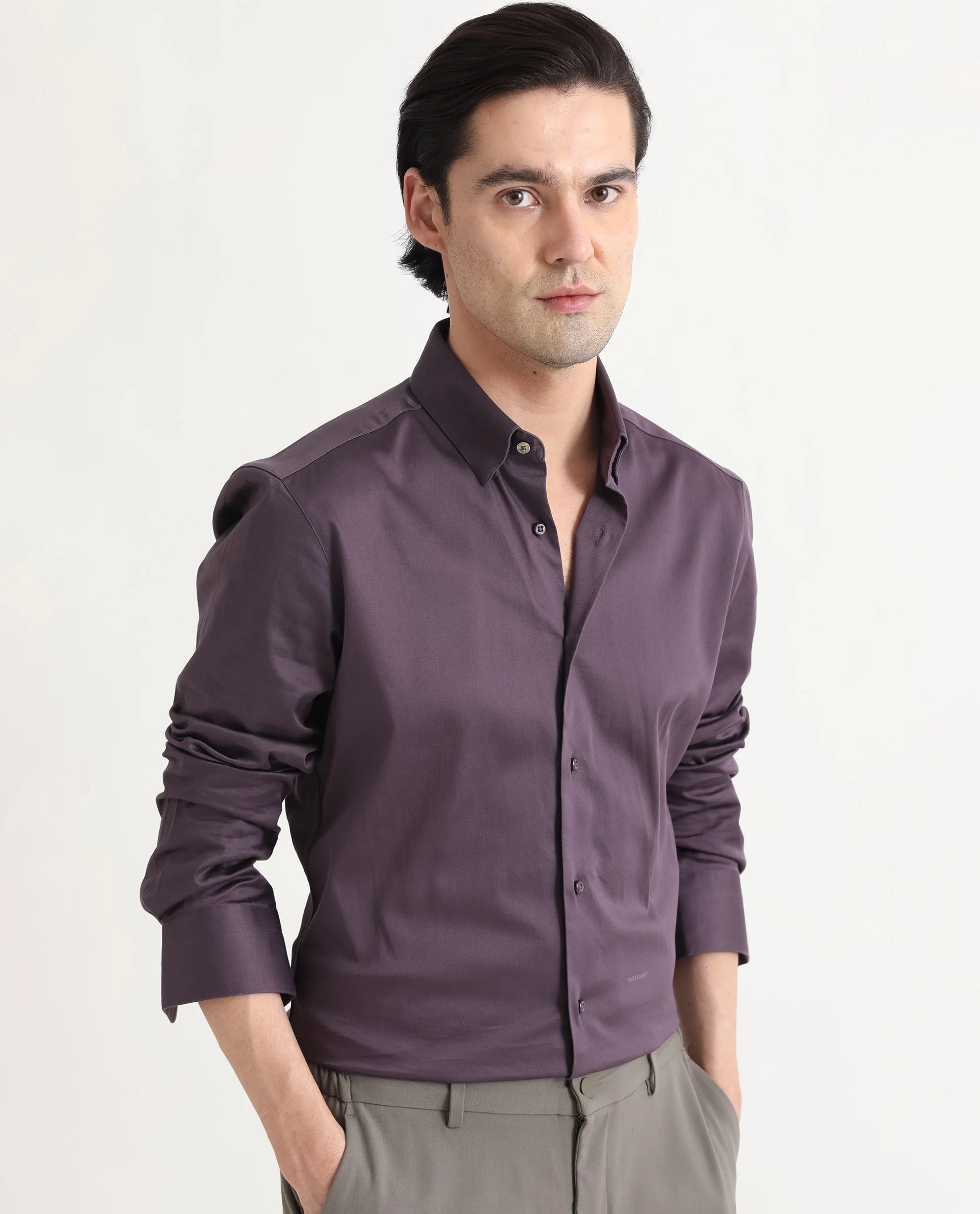 Rare Rabbit Men's Comor Dark Purple Cotton Plain Regular Fit Full Sleeve Collared Shirt - Image 7