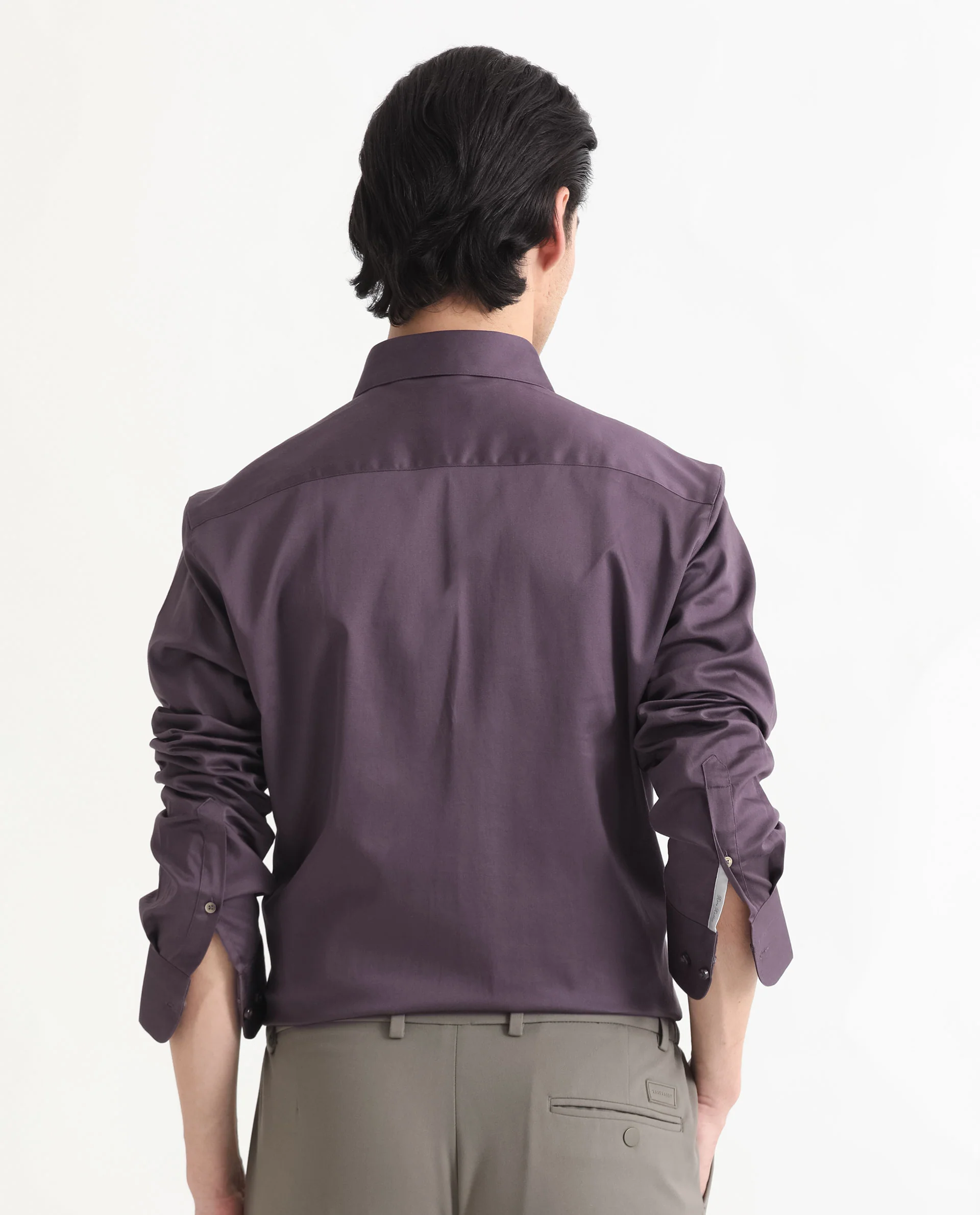 Rare Rabbit Men's Comor Dark Purple Cotton Plain Regular Fit Full Sleeve Collared Shirt - Image 8