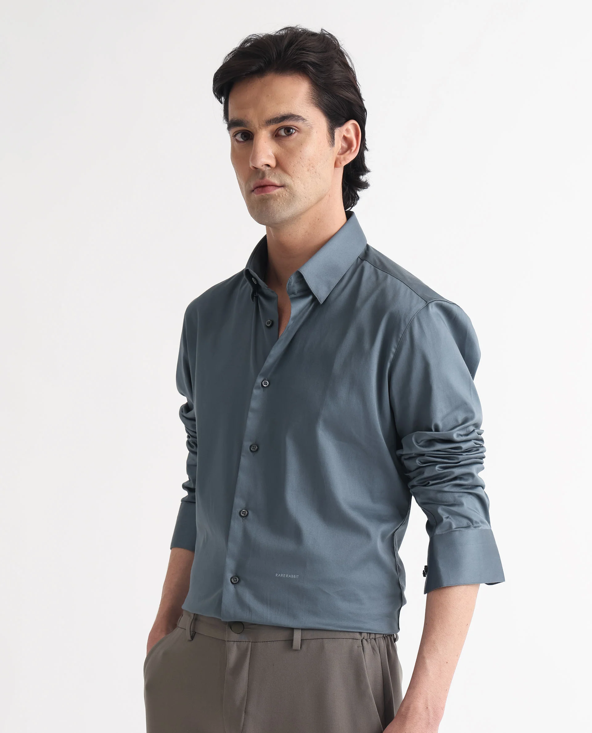 Rare Rabbit Men's Comor Grey Cotton Plain Regular Fit Full Sleeve Collared Shirt - Image 10