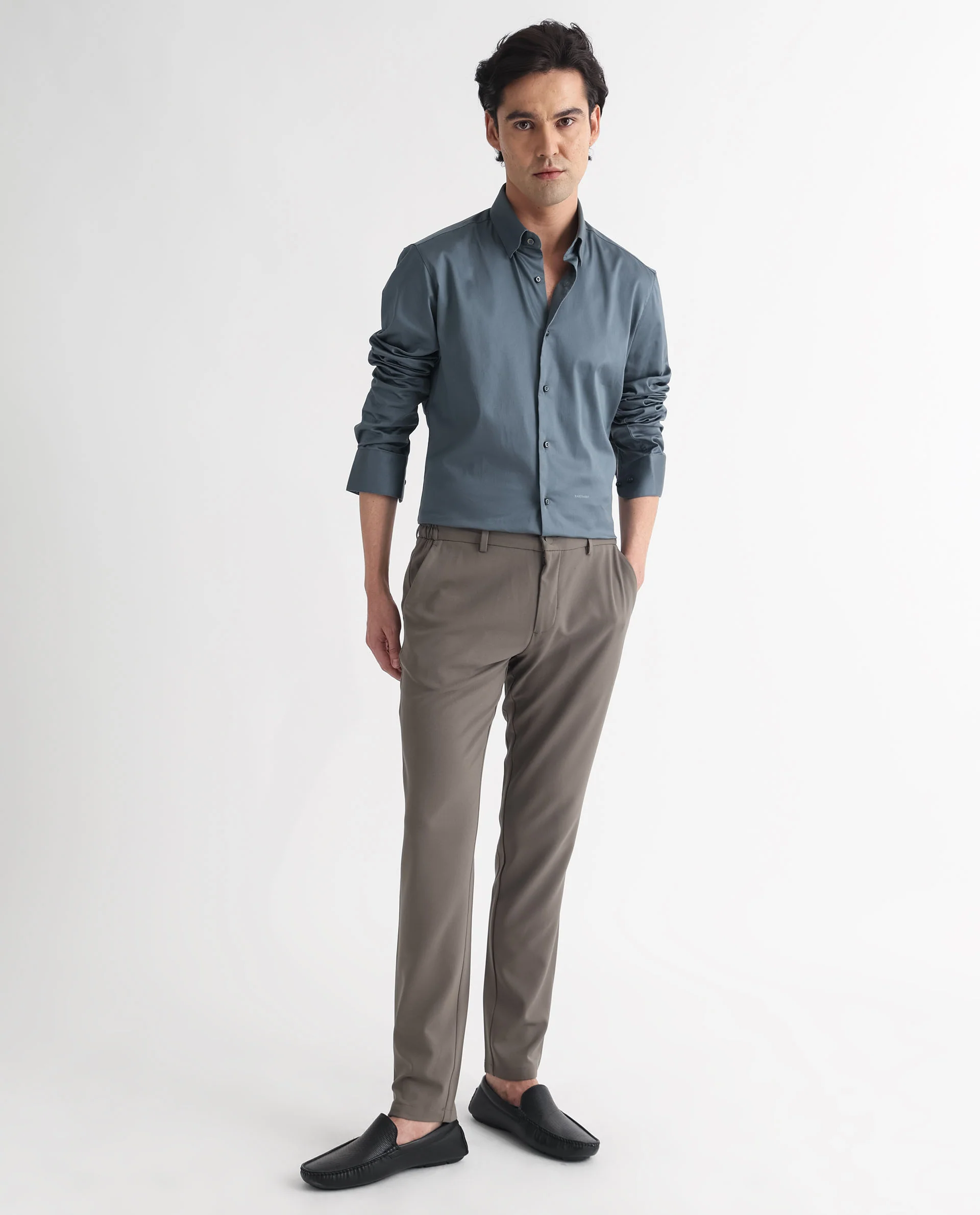 Rare Rabbit Men's Comor Grey Cotton Plain Regular Fit Full Sleeve Collared Shirt - Image 3