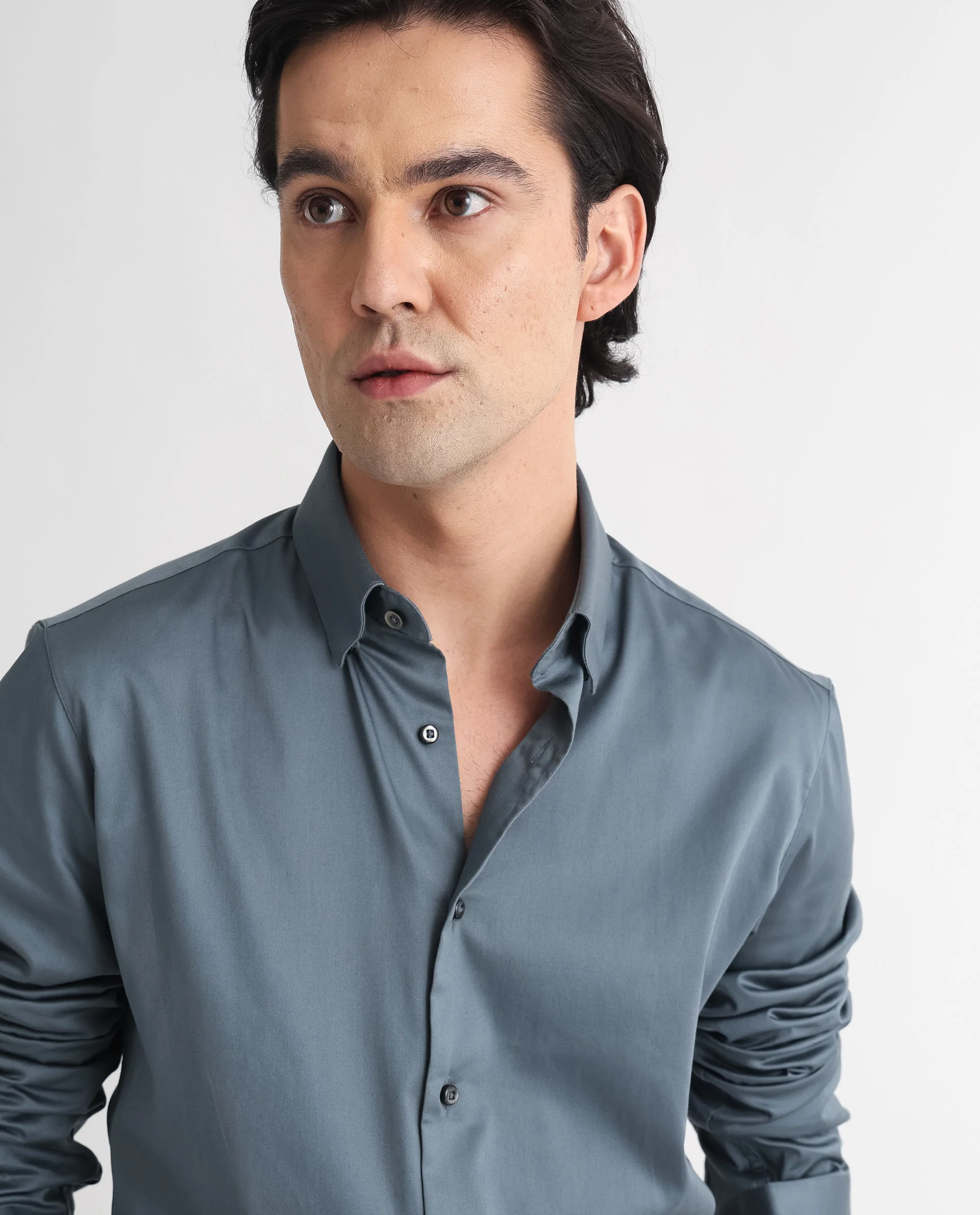 Rare Rabbit Men's Comor Grey Cotton Plain Regular Fit Full Sleeve Collared Shirt - Image 7