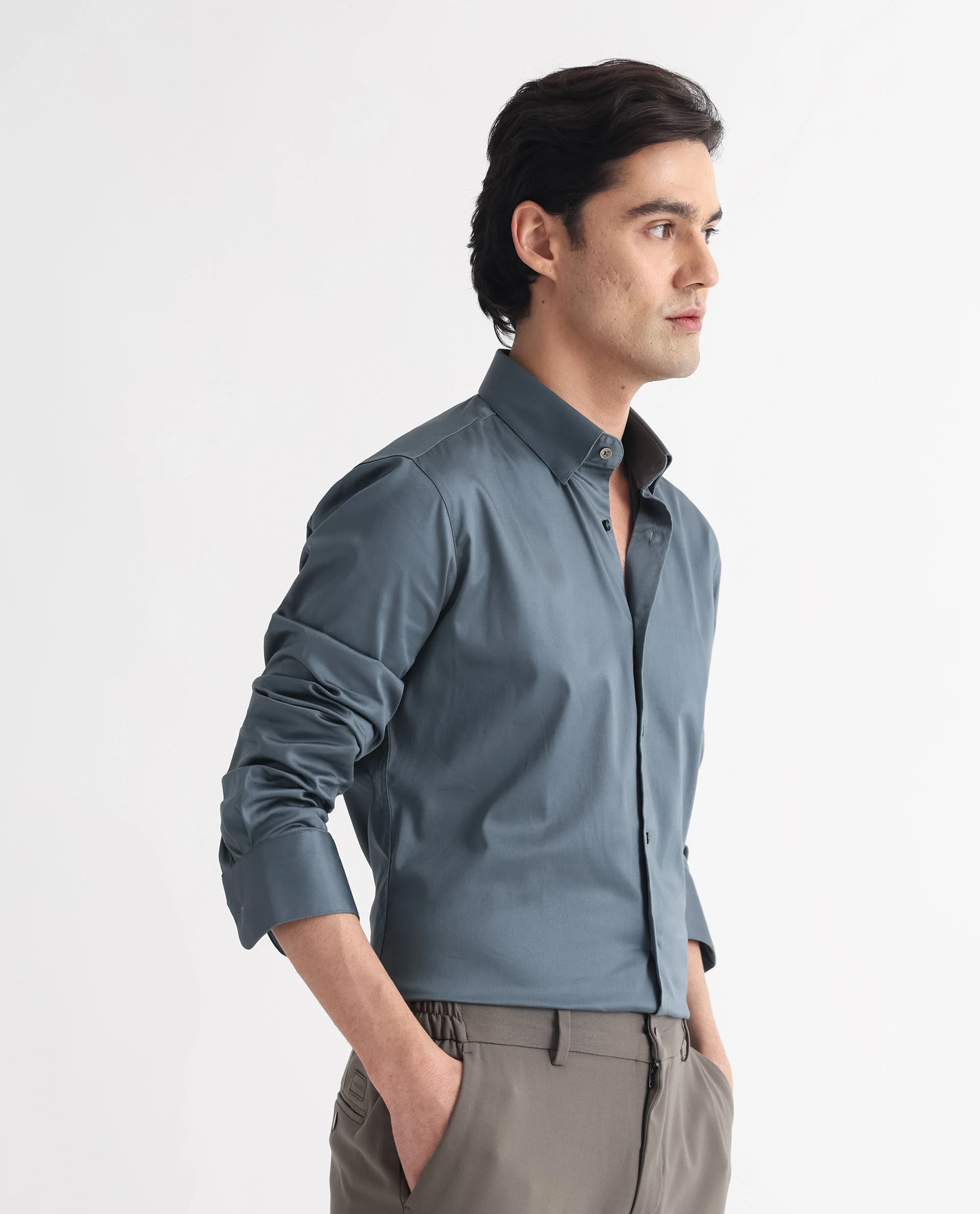 Rare Rabbit Men's Comor Grey Cotton Plain Regular Fit Full Sleeve Collared Shirt - Image 9