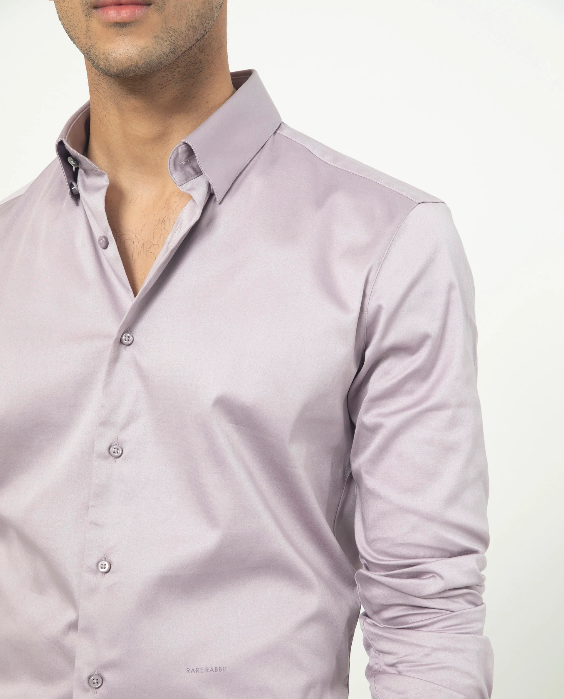 Rare Rabbit Men's Comor Pastel Pink Cotton Plain Regular Fit Full Sleeve Collared Shirt - Image 4