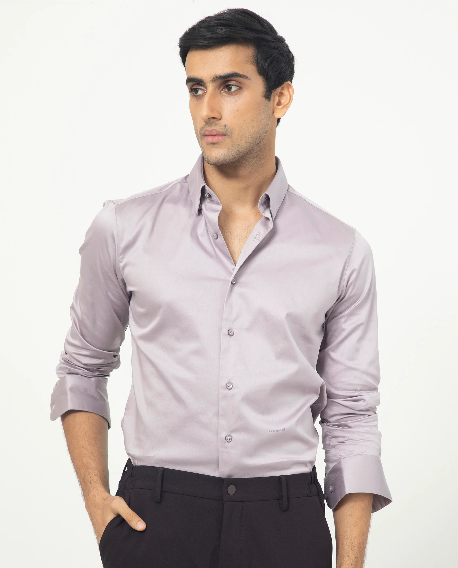 Rare Rabbit Men's Comor Pastel Pink Cotton Plain Regular Fit Full Sleeve Collared Shirt - Image 5