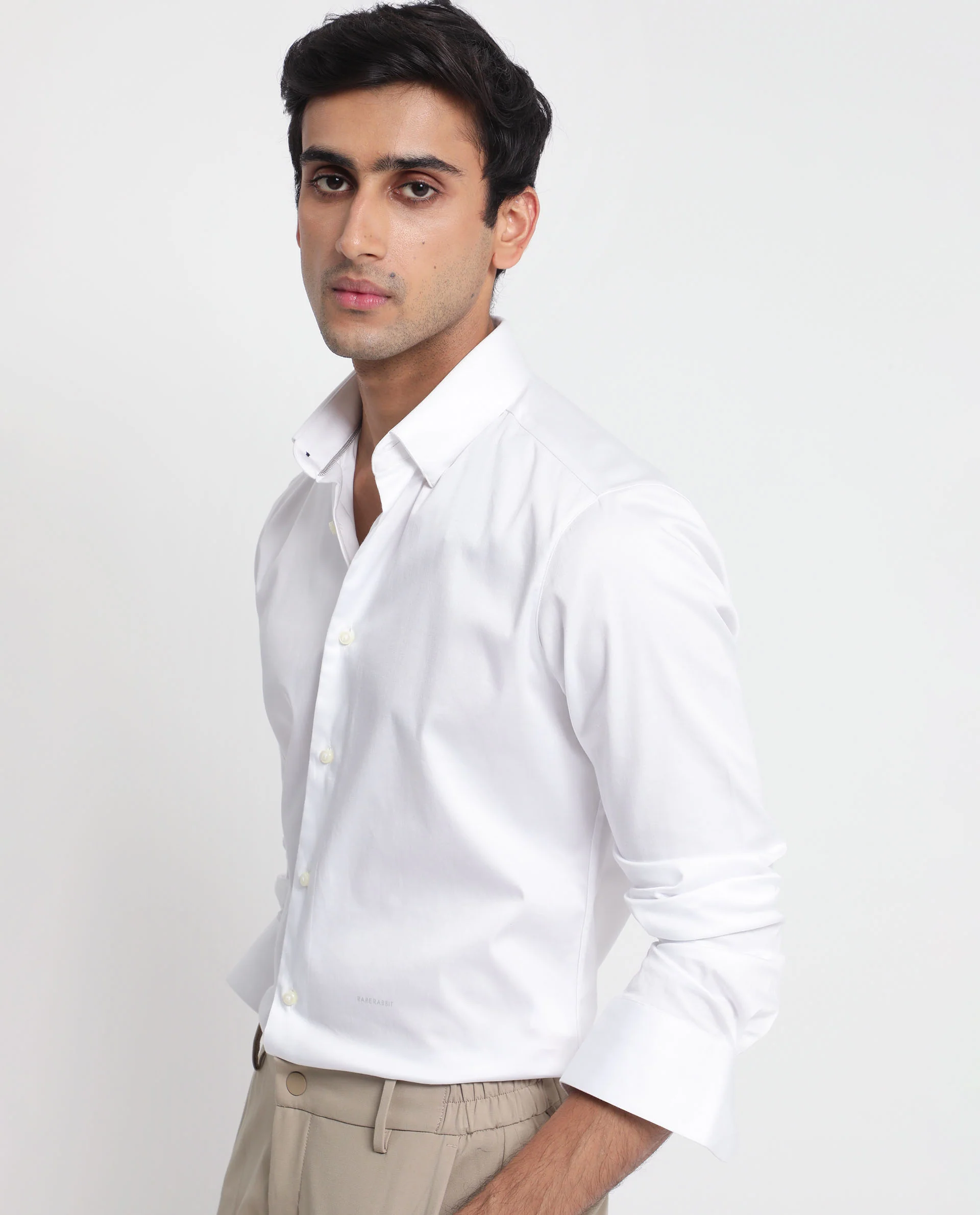 Rare Rabbit Men's Comor White Cotton Plain Regular Fit Full Sleeve Collared Shirt - Image 3