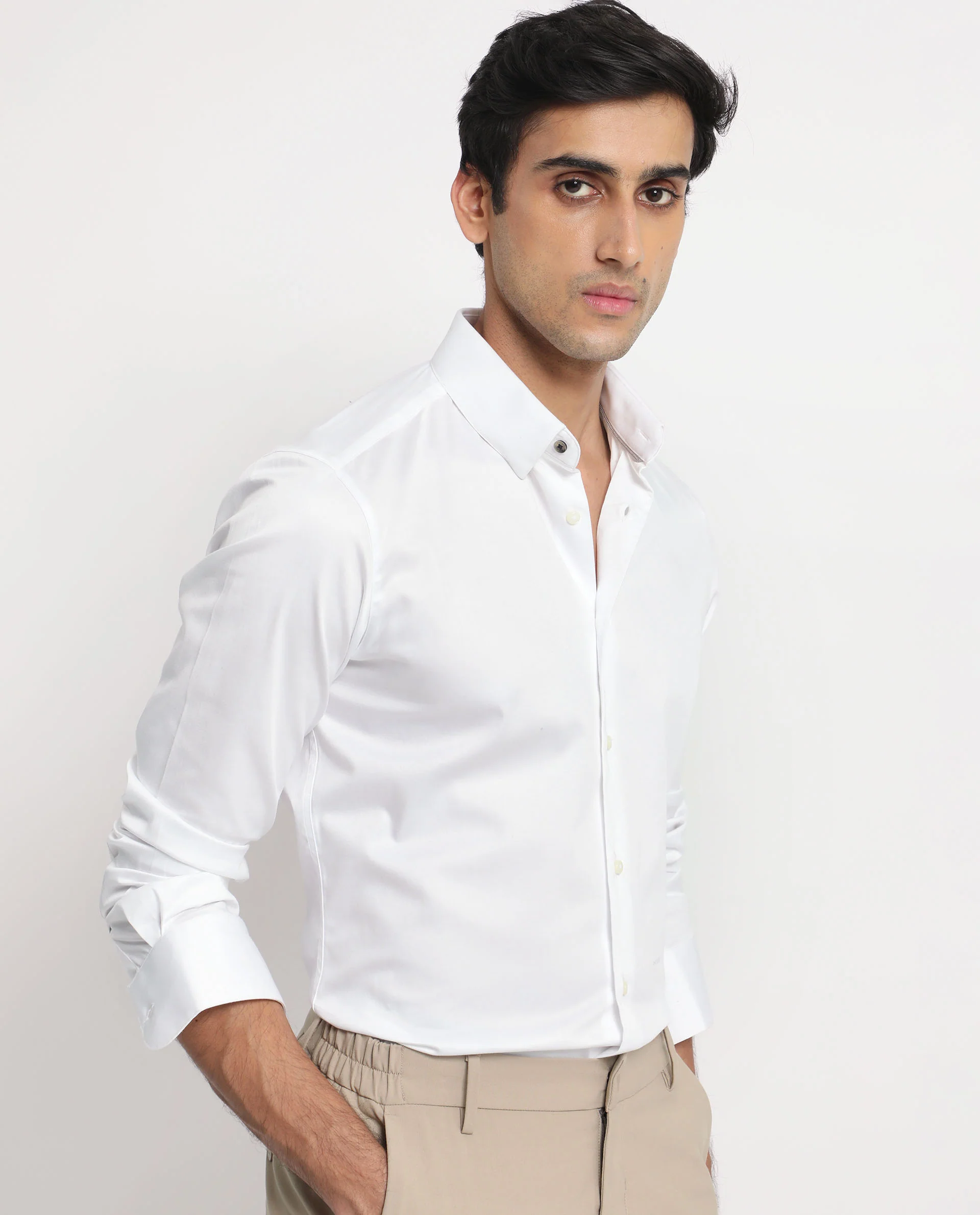 Rare Rabbit Men's Comor White Cotton Plain Regular Fit Full Sleeve Collared Shirt - Image 6