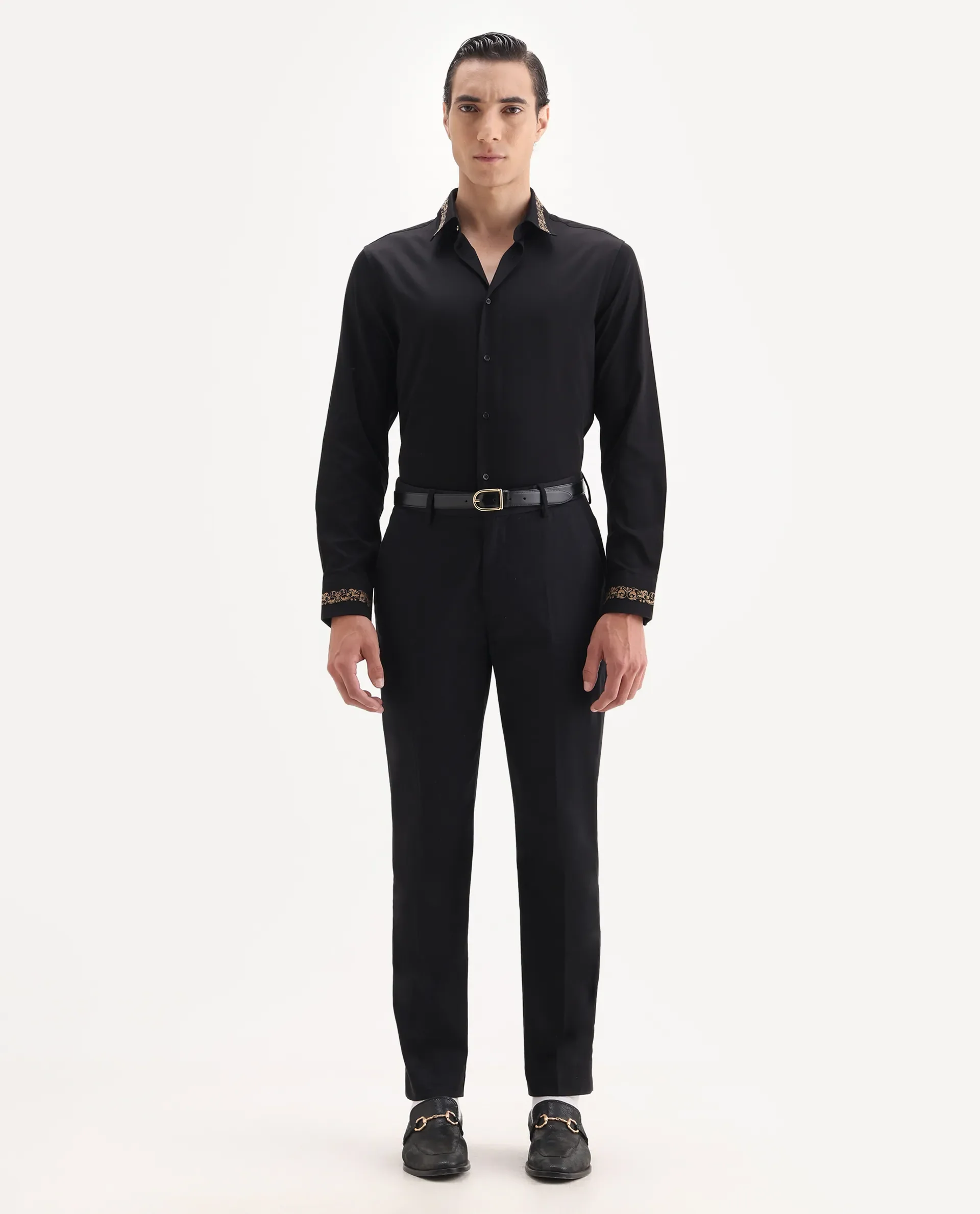 Rare Rabbit Men's Comotel Black Cotton Blend Plain Regular Fit Trouser - Image 3