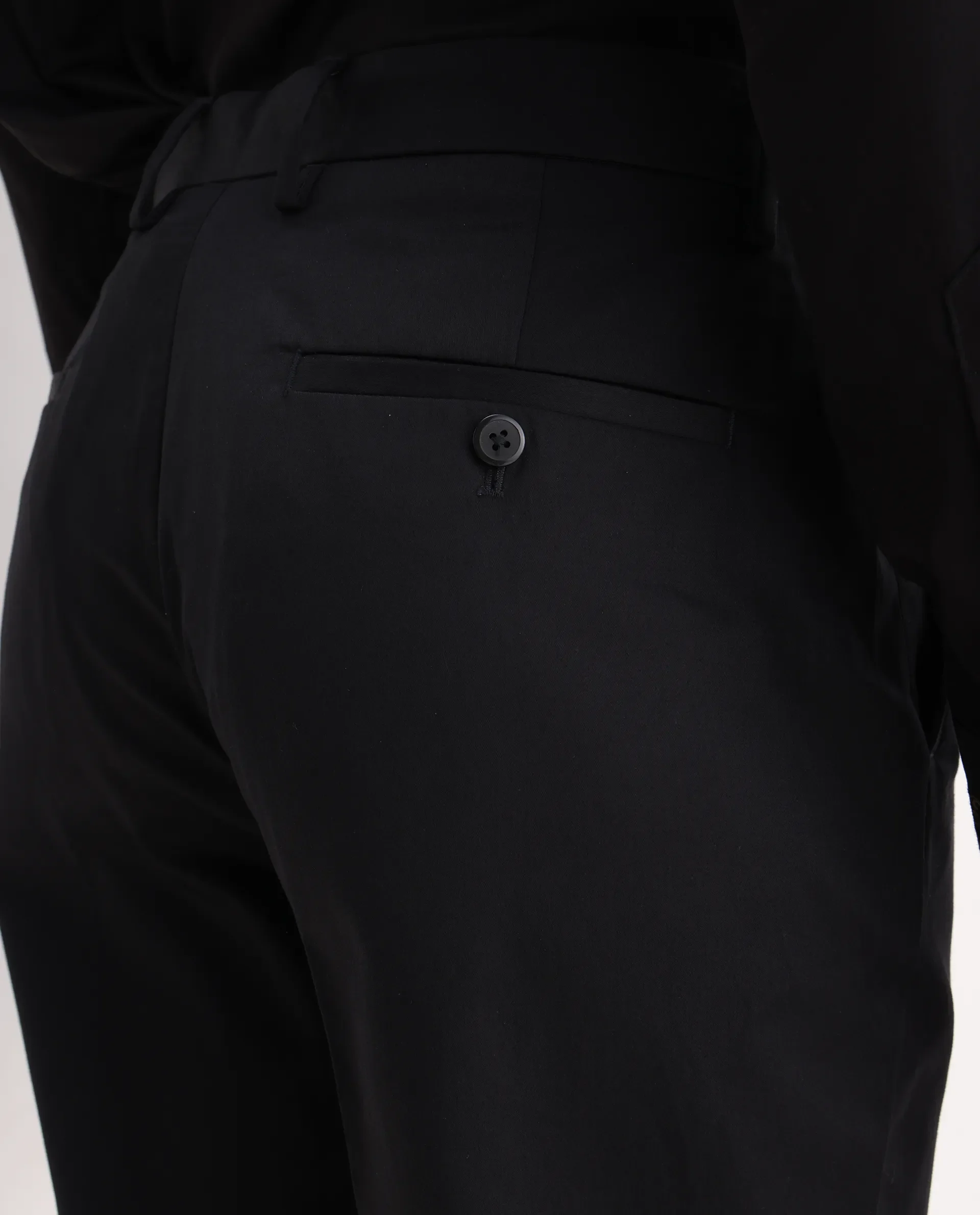 Rare Rabbit Men's Comotel Black Cotton Blend Plain Regular Fit Trouser - Image 4