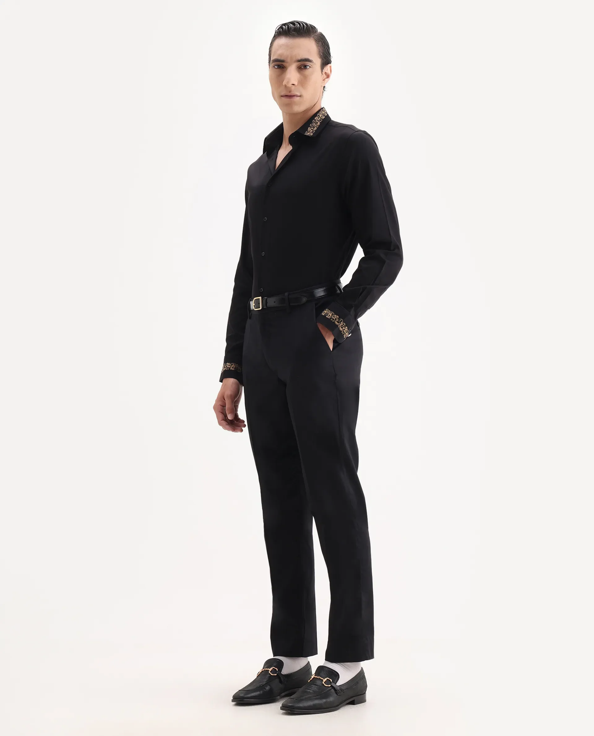 Rare Rabbit Men's Comotel Black Cotton Blend Plain Regular Fit Trouser - Image 5