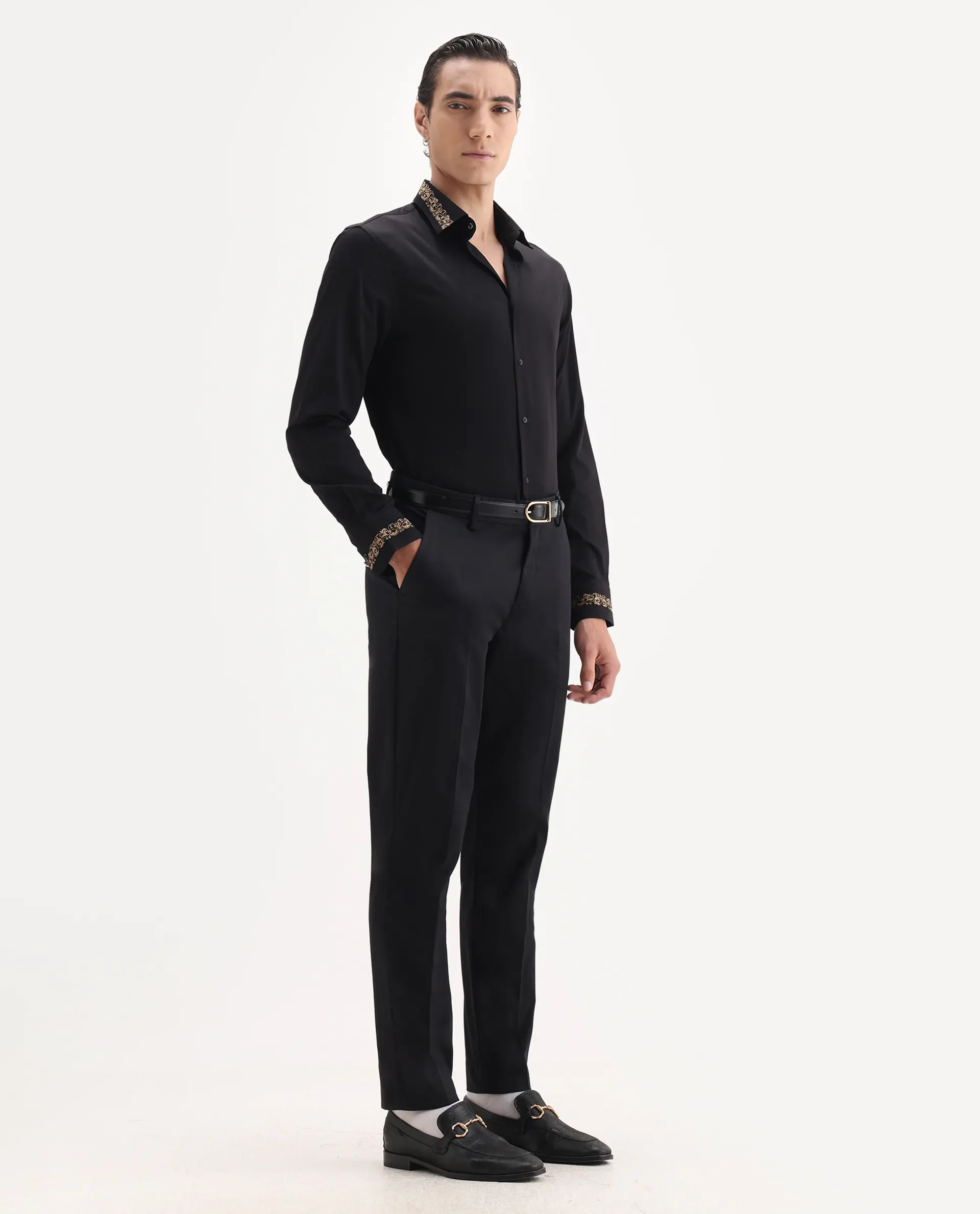 Rare Rabbit Men's Comotel Black Cotton Blend Plain Regular Fit Trouser - Image 6