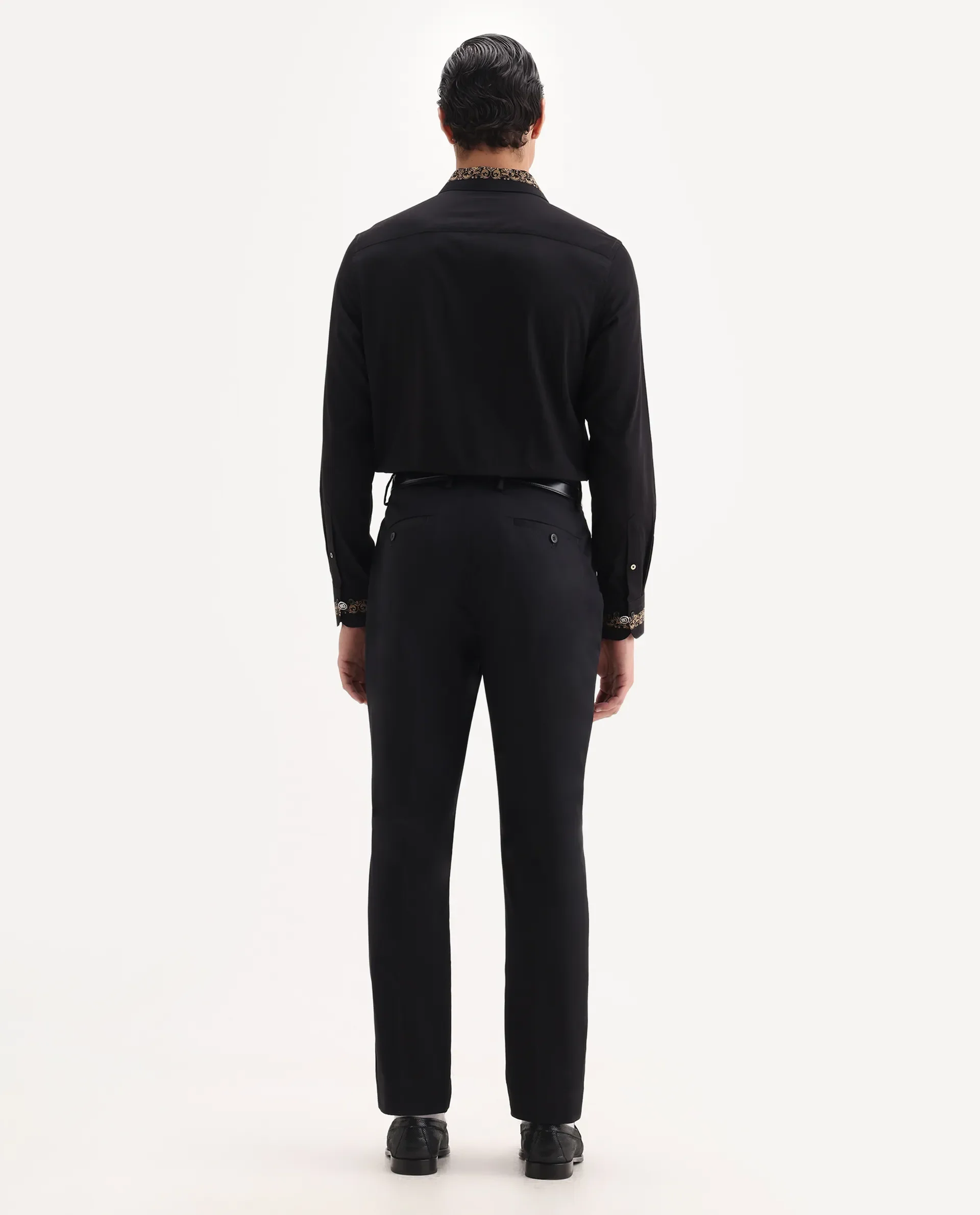 Rare Rabbit Men's Comotel Black Cotton Blend Plain Regular Fit Trouser - Image 8