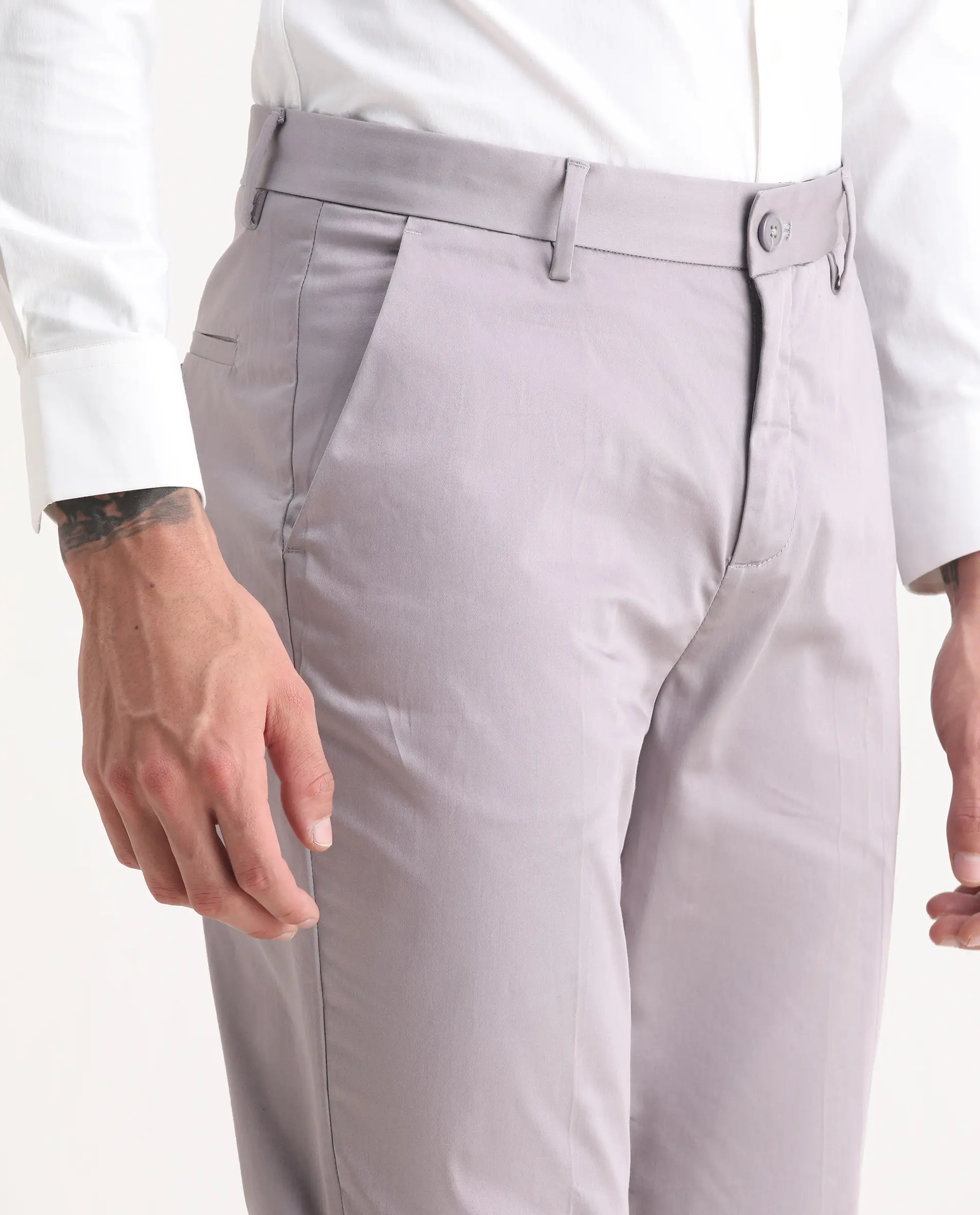 Rare Rabbit Men's Comotel Dusky Purple Cotton Blend Plain Regular Fit Trouser - Image 3