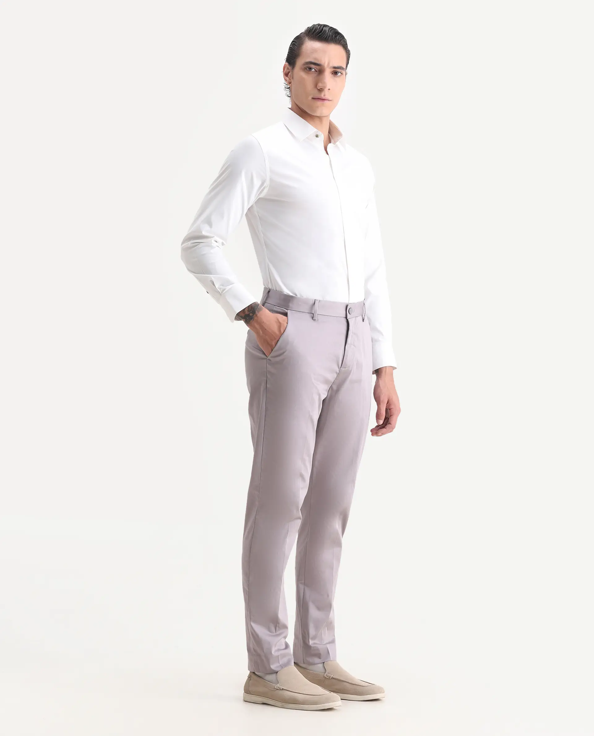 Rare Rabbit Men's Comotel Dusky Purple Cotton Blend Plain Regular Fit Trouser - Image 5